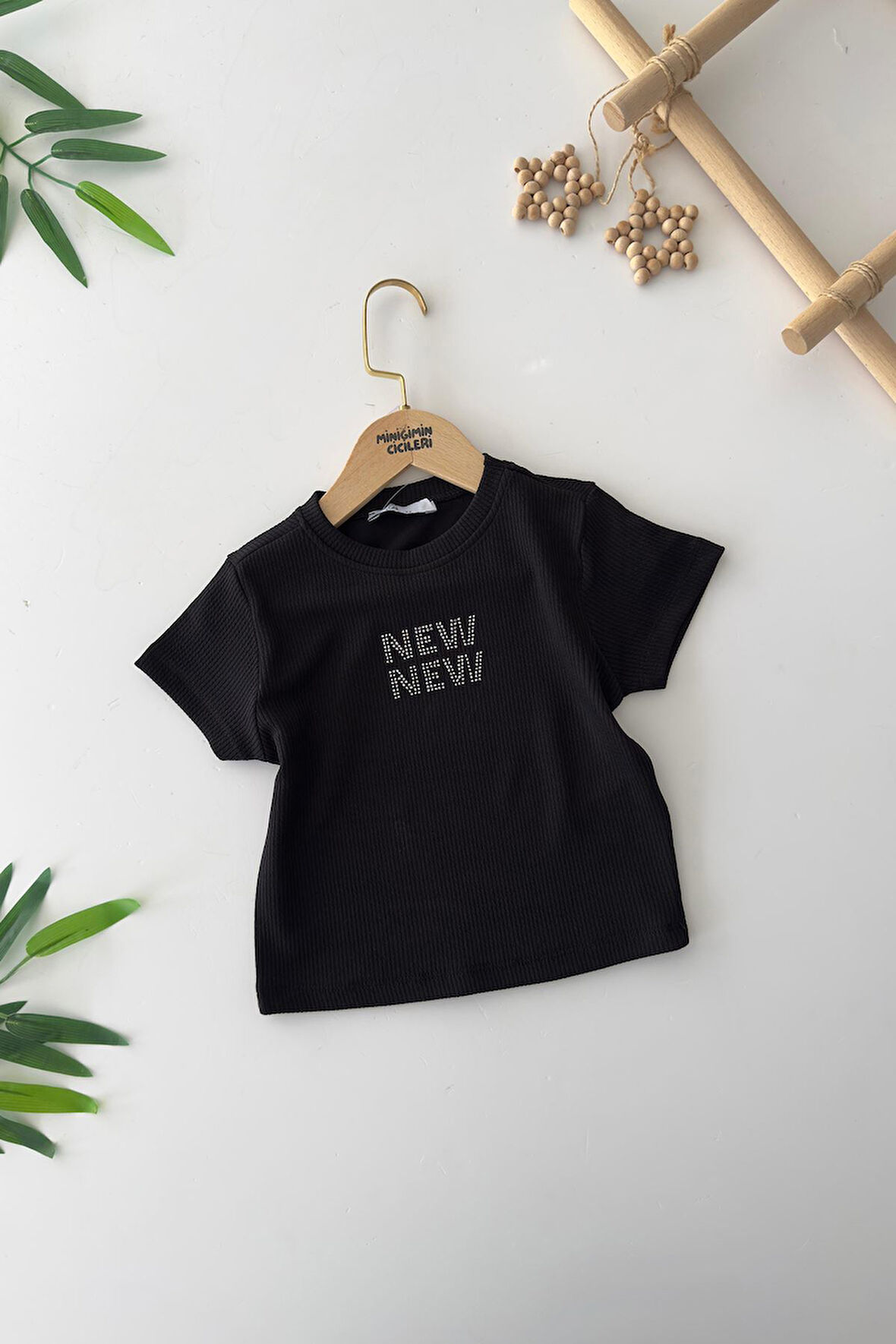 Miniğimin Cicileri New Taş İşlemeli Kız Çocuk Esnek Crop - Siyah