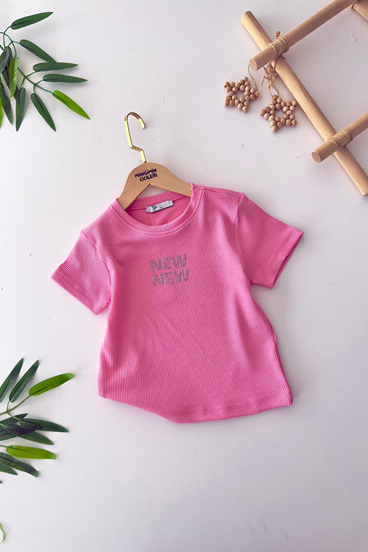 Miniğimin Cicileri New Taş İşlemeli Kız Çocuk Esnek Crop - Pembe