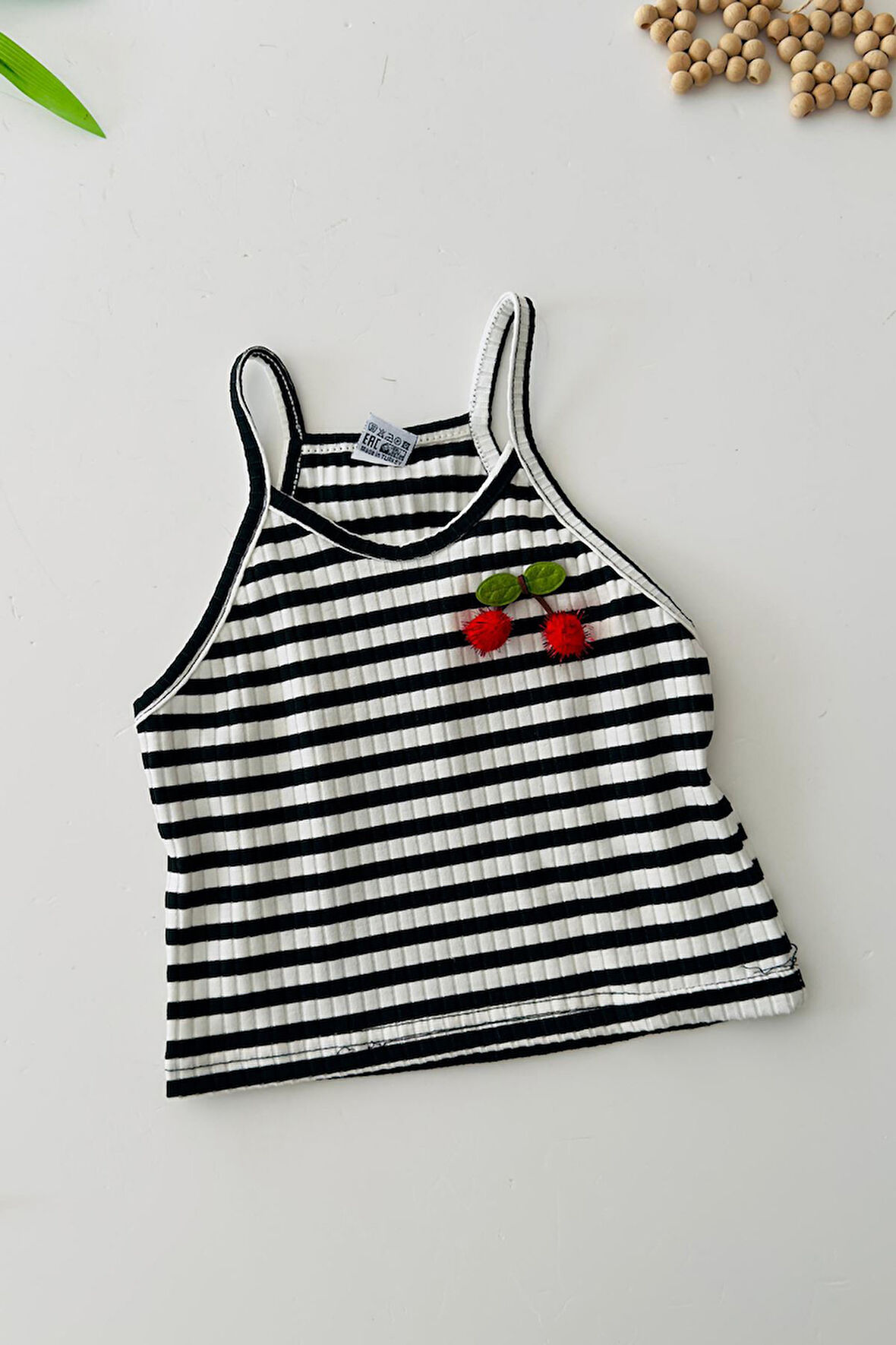 Miniğimin Cicileri Kiraz Detaylı Kız Çocuk Askılı Crop - SiyahBeyaz