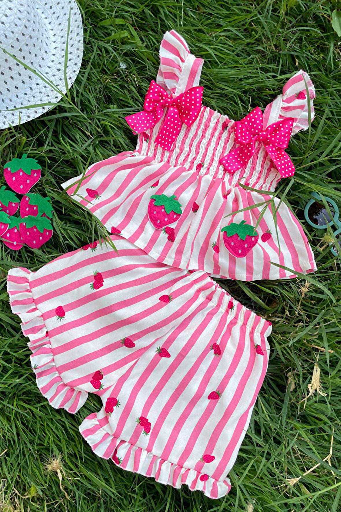 Minigimin Cicileri Fiyonk Desenli Çilek Baskılı Gipeli Kız Çocuk 2 Li Takım - Pembe