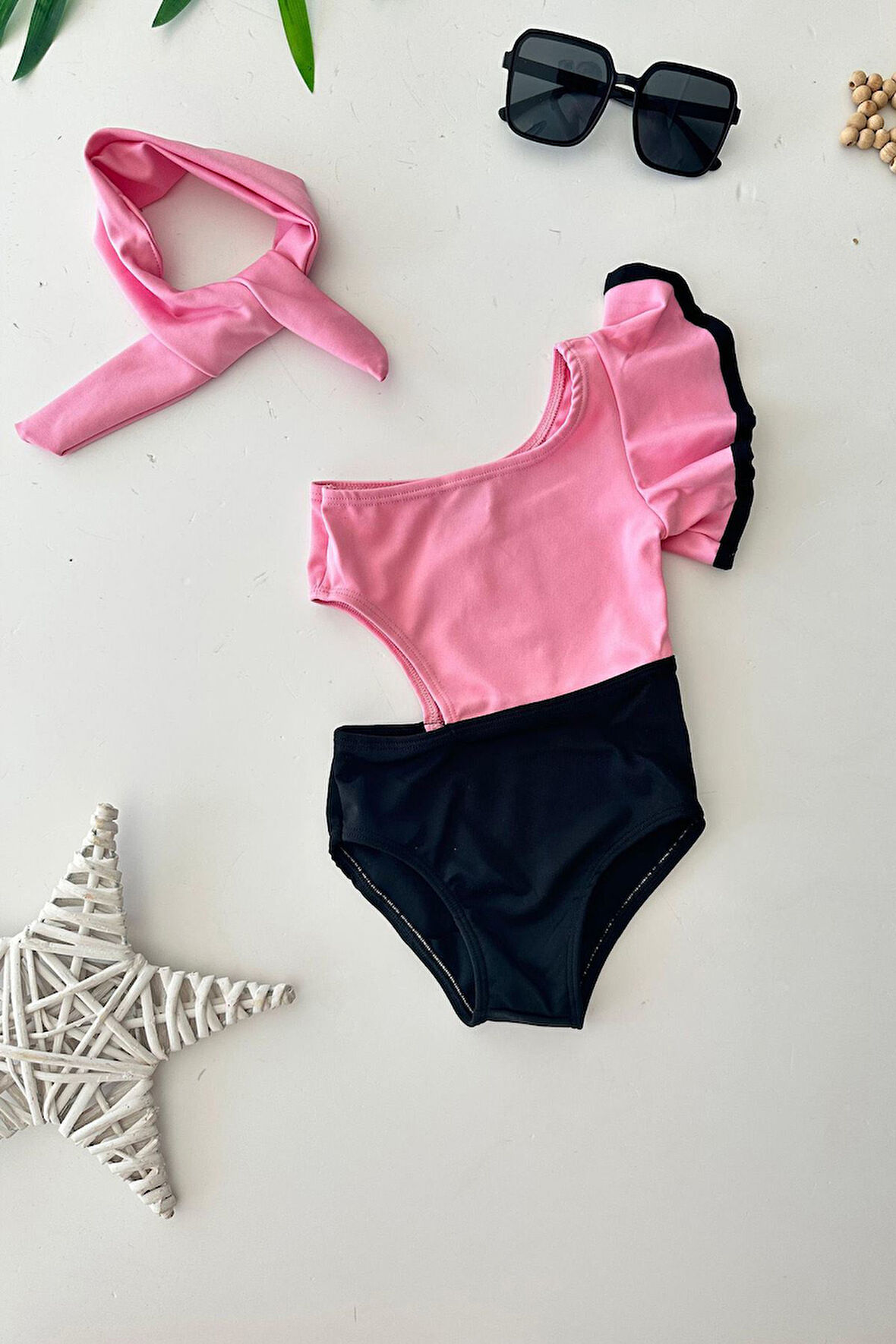 Miniğimin Cicileri Tek Omuz Volanlı Kız Çocuk Mayo - Pembe