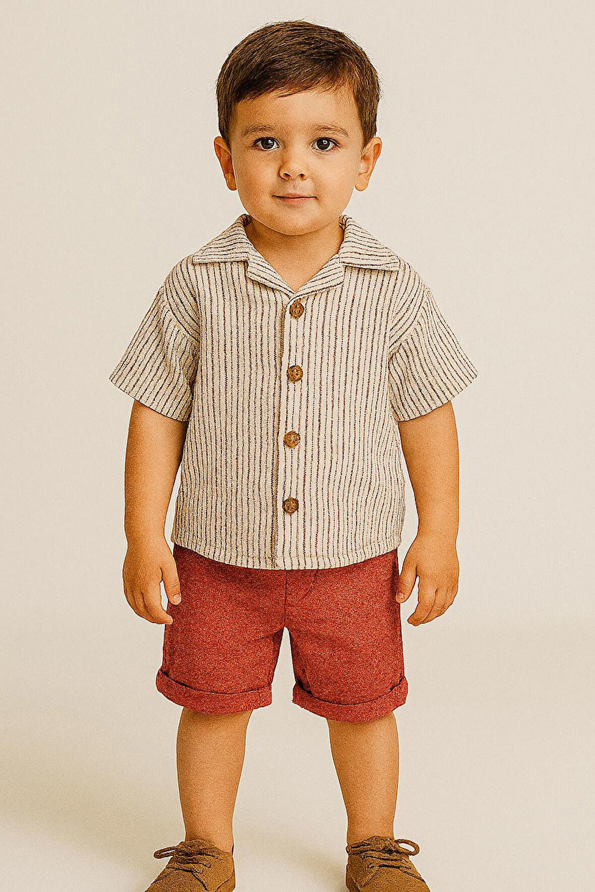 Miniğimin Cicileri Çizgili Gömlekli Erkek Çocuk 2 li Rahat Takım - Kiremit