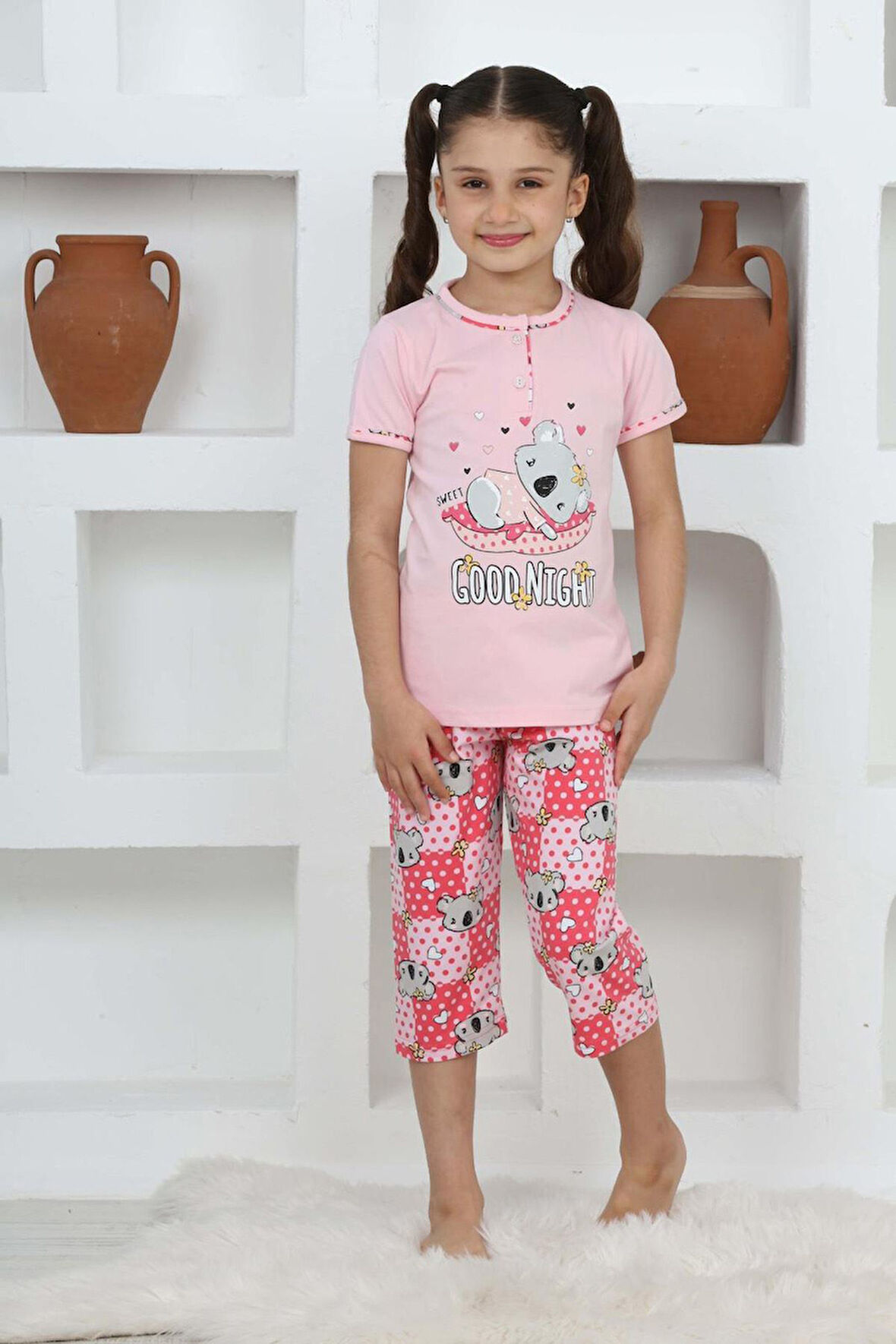 Miniğimin Cicileri (3-14 Yaş) Koala Desenli Kız Çocuk Kapri Takım - Pembe