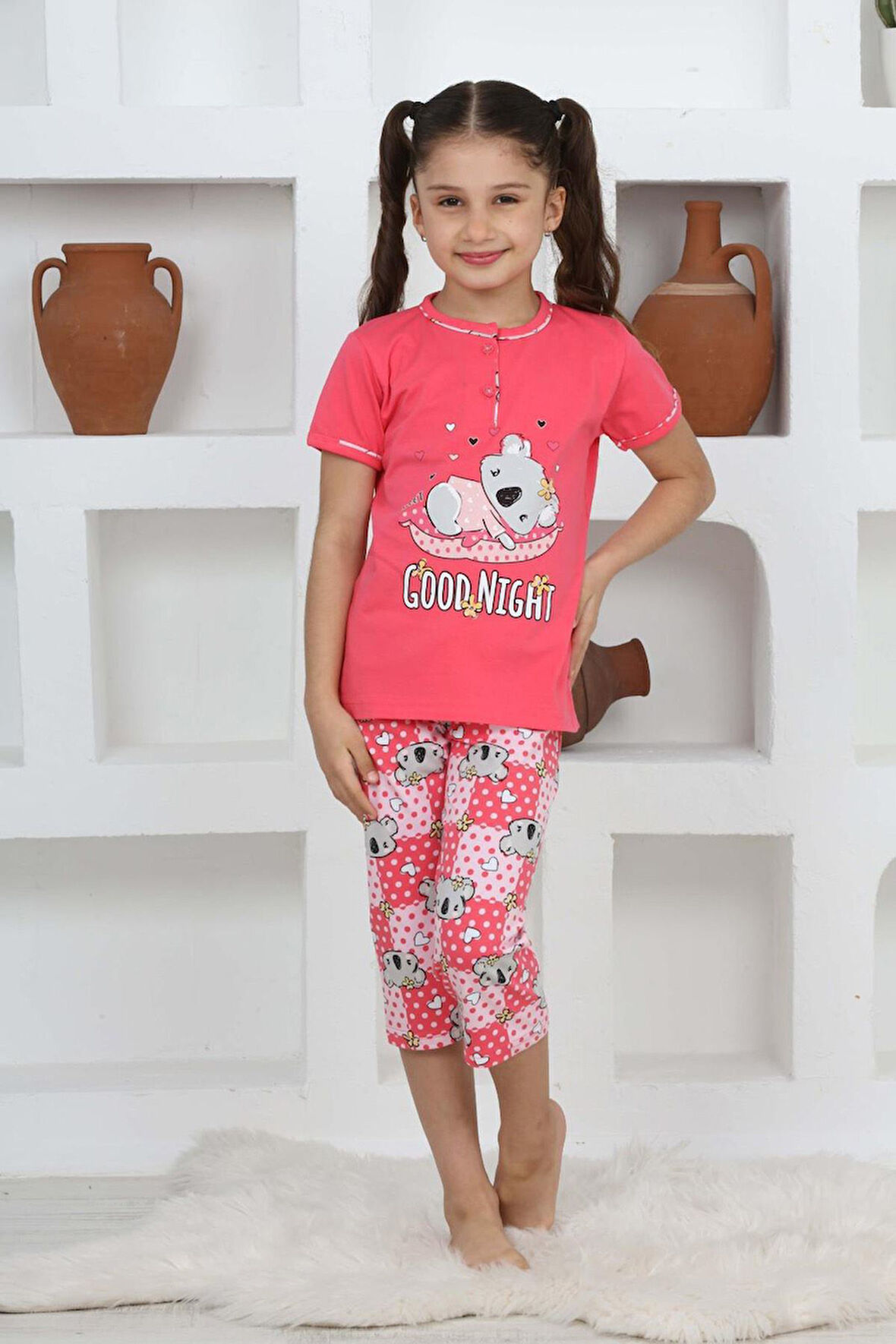 Miniğimin Cicileri (3-14 Yaş) Koala Desenli Kız Çocuk Kapri Takım - Fuşya