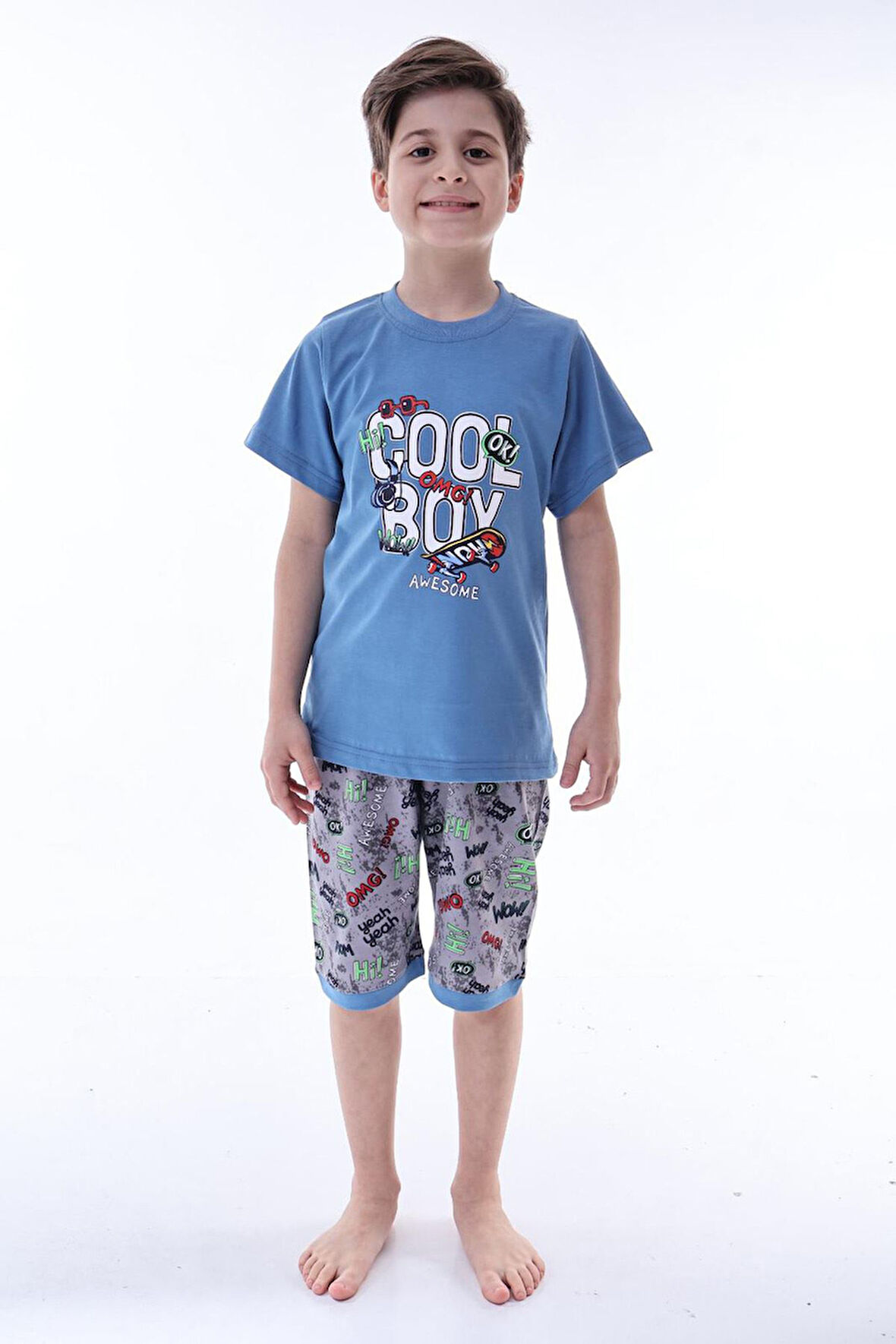 Miniğimin Cicileri (6-11 Yaş) Cool Boy Desenli Erkek  Çocuk Kapri Takım - indigo