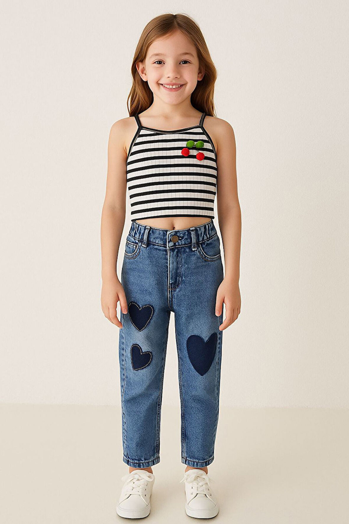 Miniğimin Cicileri Kalp Gölge Desenli Kız Çocuk Boru Paça Kot Pantolon - Mavi