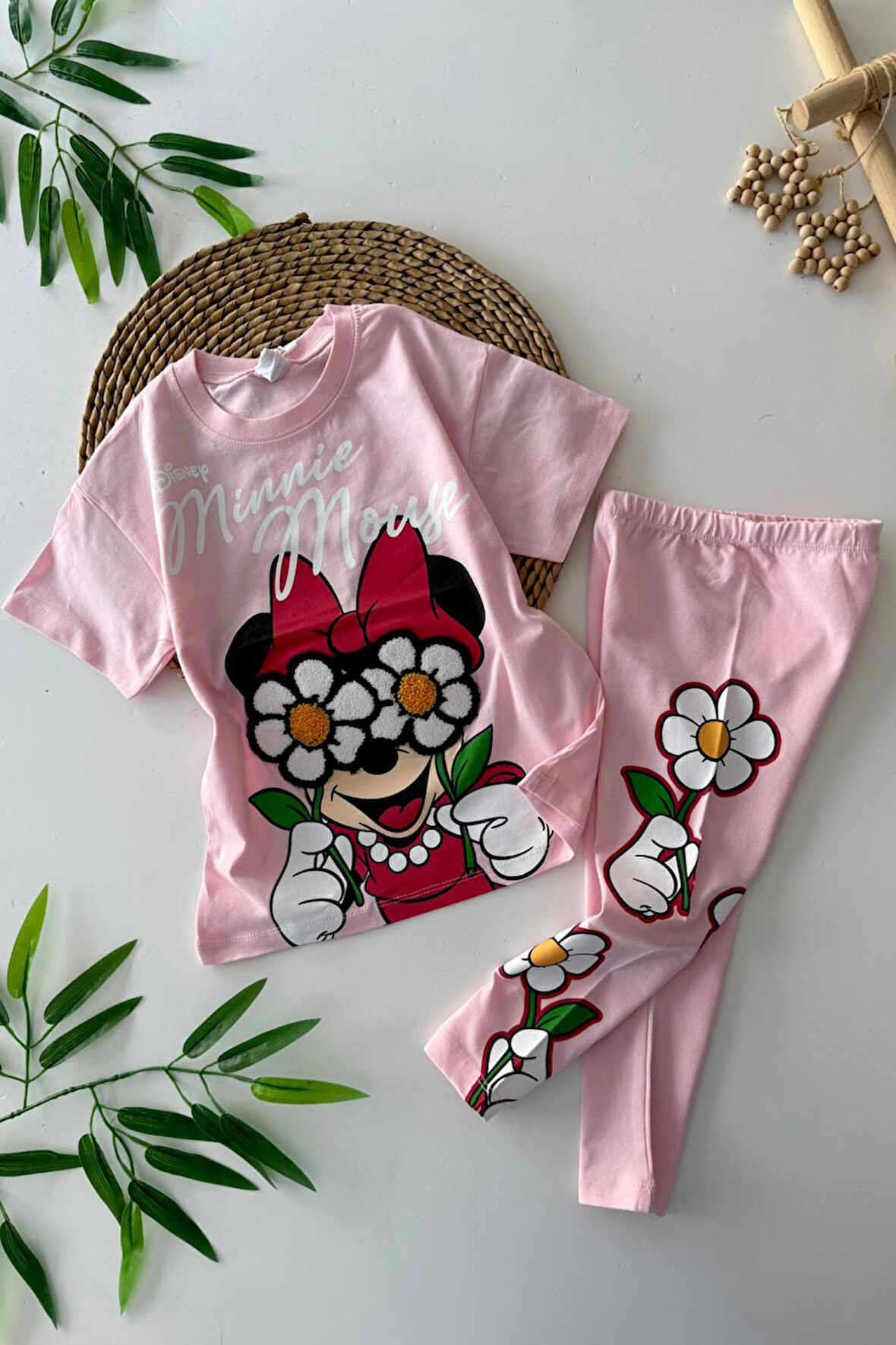 Miniğimin Cicileri Papatya Panç İşleme Detaylı Mnn Kız Çocuk Taytlı Takım - Pembe