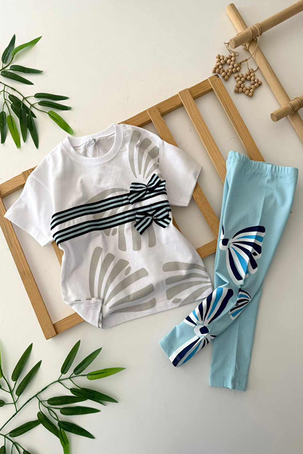 Miniğimin Cicileri Fiyonk Detaylı Taytlı Kız Çocuk 2 li Takım - Turkuaz