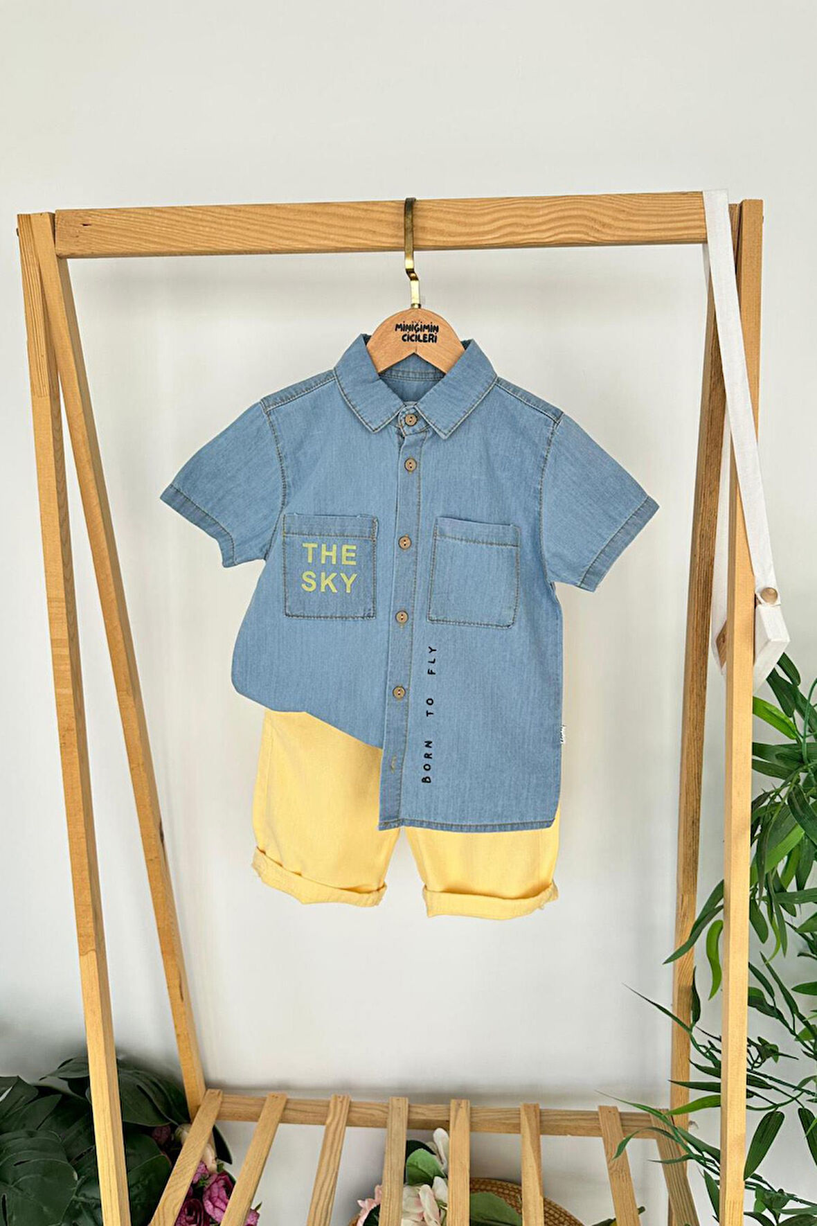 Miniğimin Cicileri The Sky Cep Baskılı Renkli Şortlu Erkek Çocuk Takım - Sarı