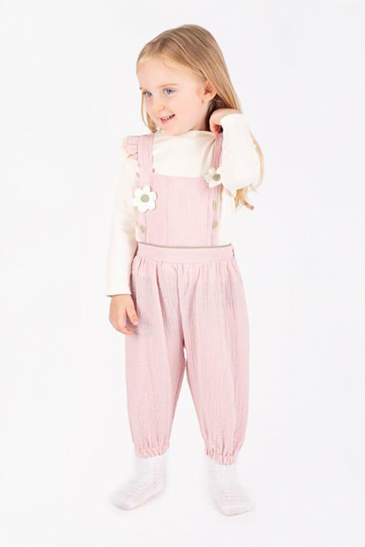 Minigimin Cicileri Papatya Desen Salopet 2 Li Kız Bebek Takım - Pembe