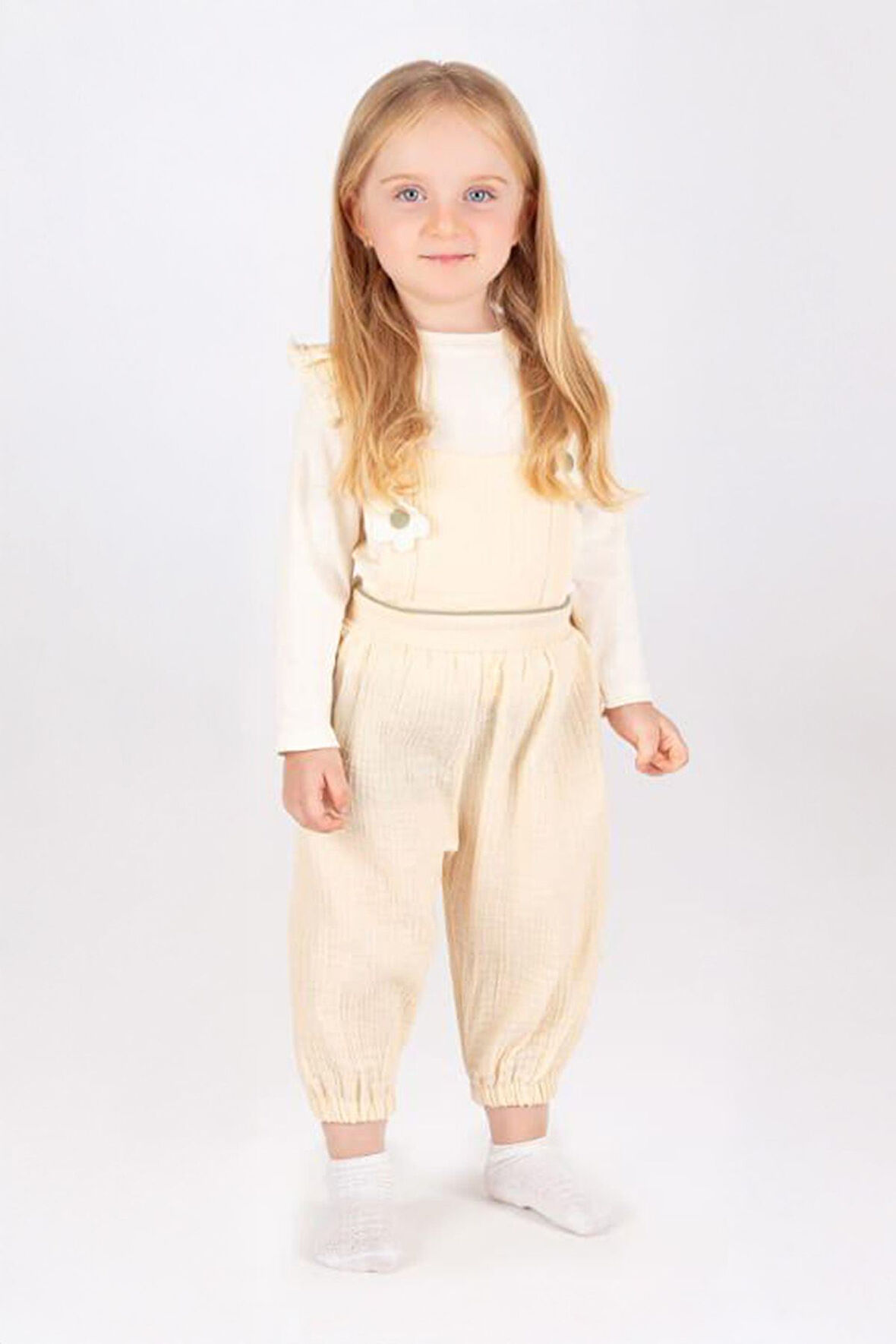 Minigimin Cicileri Papatya Desen Salopet 2 Li Kız Bebek Takım - Krem