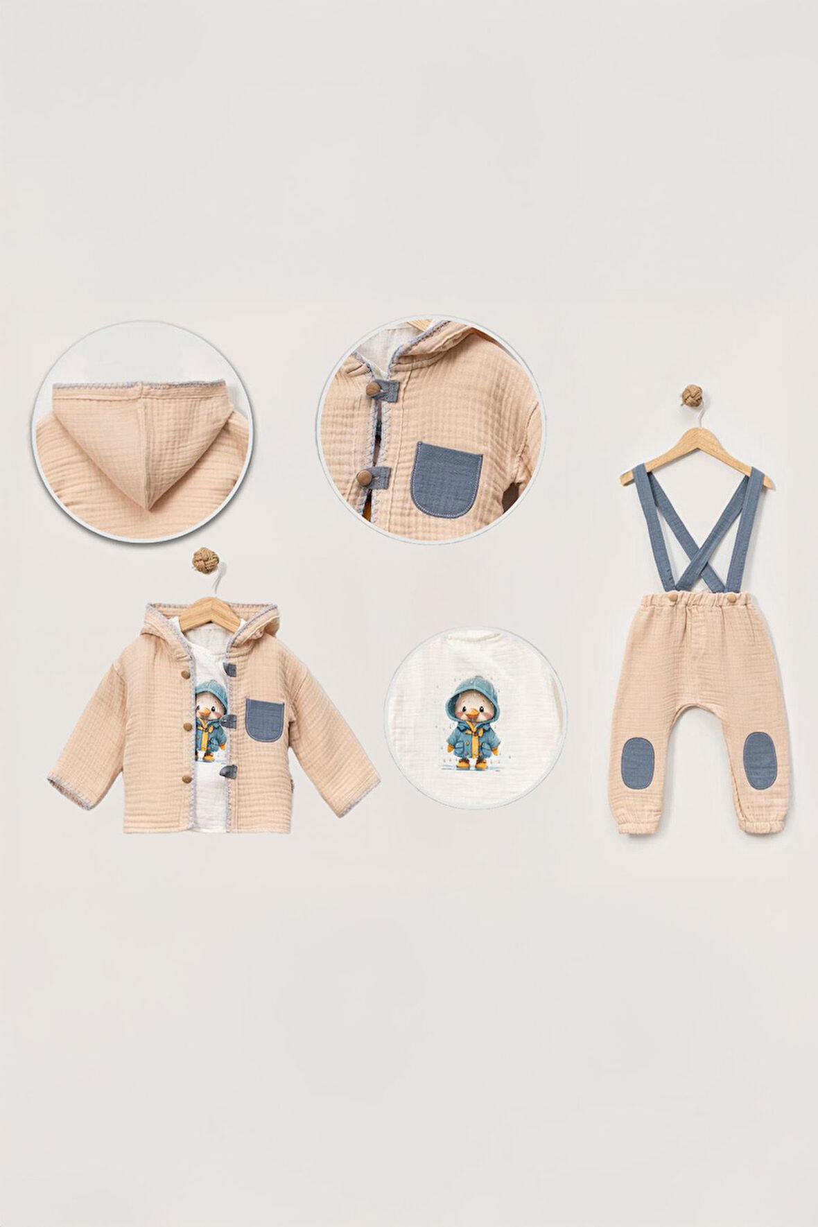 Minigimin Cicileri Penguen Desen 3 lü Erkek Bebek Takım - Bej