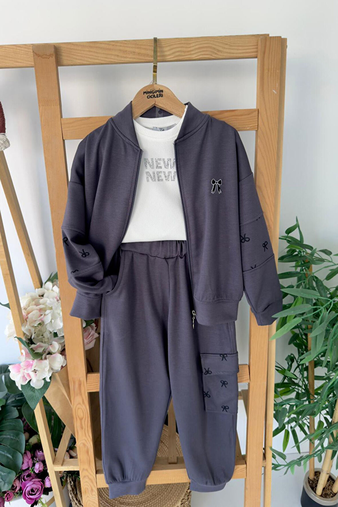 Miniğimin Cicileri Oysho Fiyonk Baskılı Kız Çocuk 2 li Takım - Antrasit
