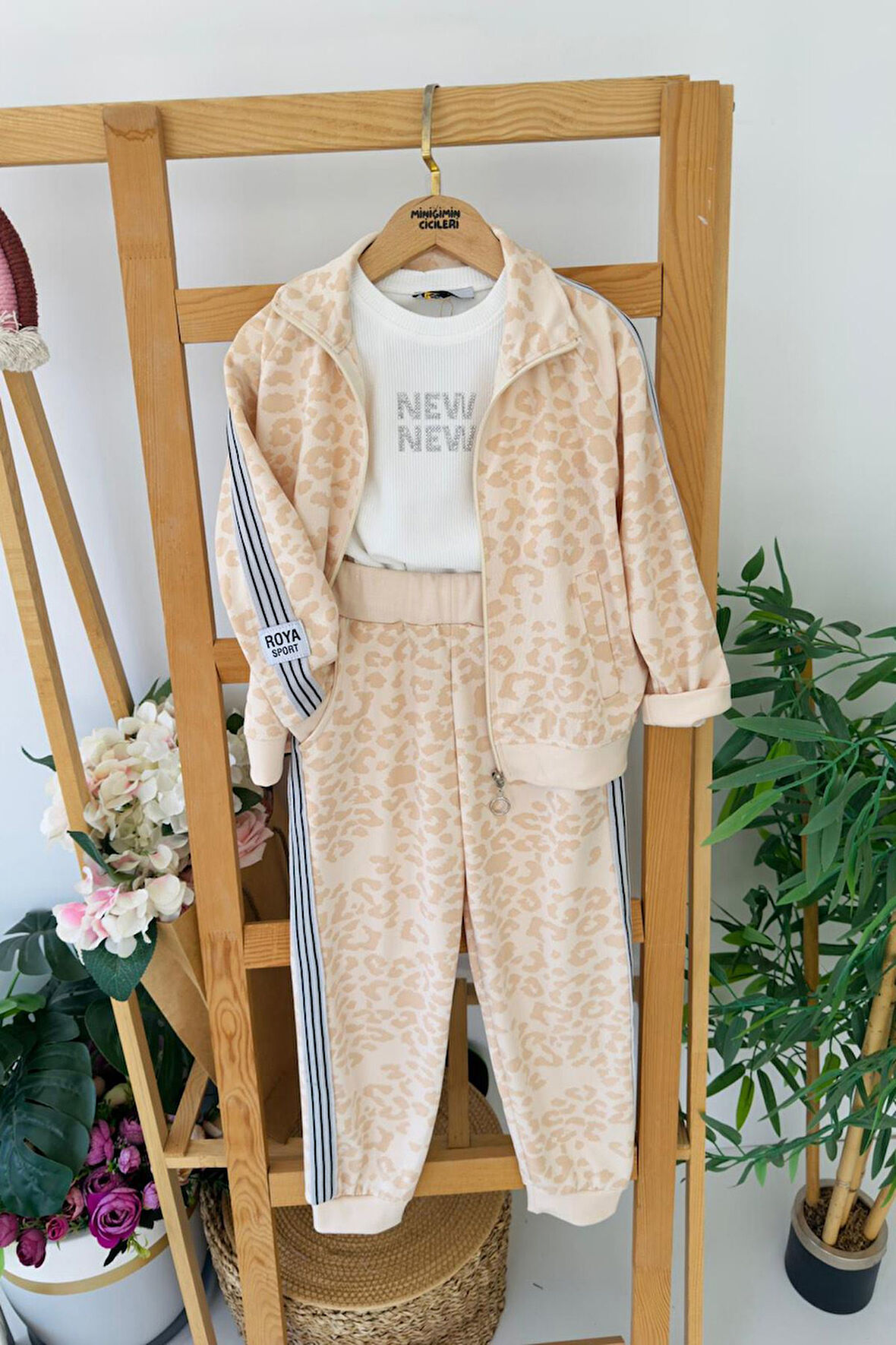Miniğimin Cicileri Oysho Leopar Fermuarlı Kız Çocuk 2 li Takım - Bej