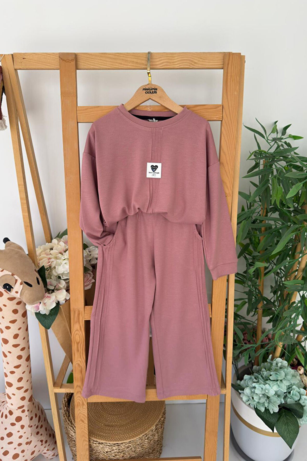 Miniğimin Cicileri Oysho Kalp Arma Detaylı Kız Çocuk 2 li takım - Gül Kurusu