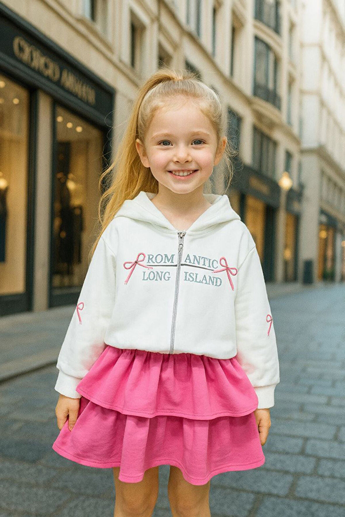 Miniğimin Cicileri Romantic Kat Kat Etekli Kapüşonlu Kız Çocuk 2 li Takım - Pembe