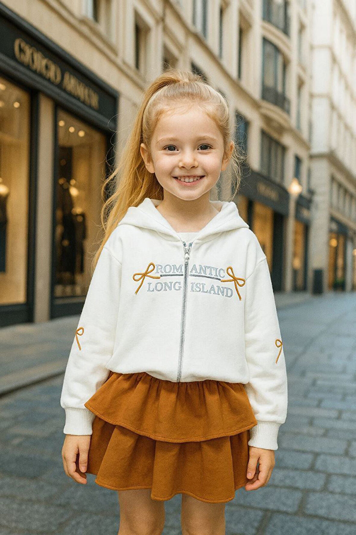 Miniğimin Cicileri Romantic Kat Kat Etekli Kapüşonlu Kız Çocuk 2 li Takım - Tarçın