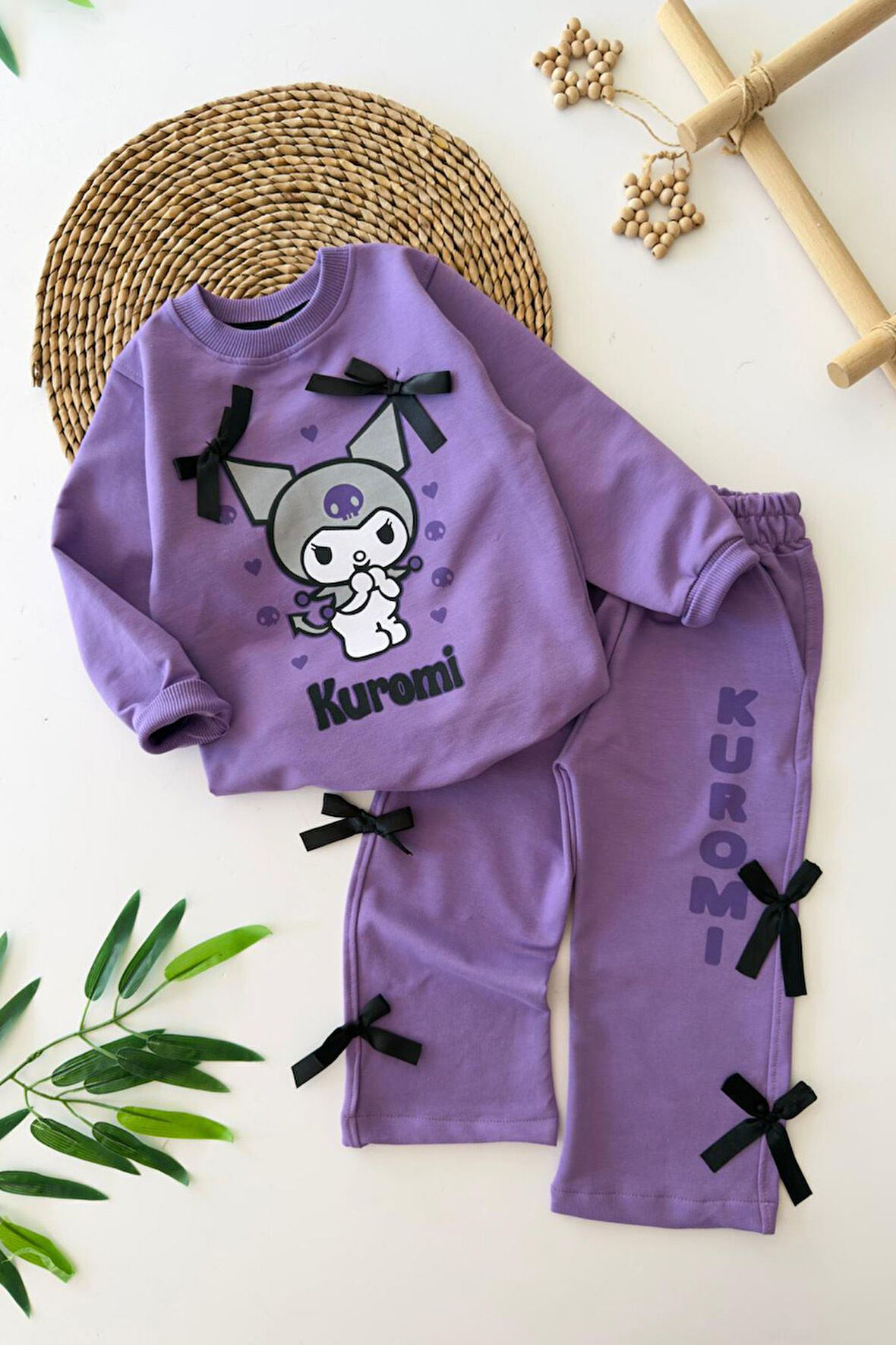 Miniğimin Cicileri Krm Fiyonk Detaylı Kız Çocuk 2 li Takım - Mor