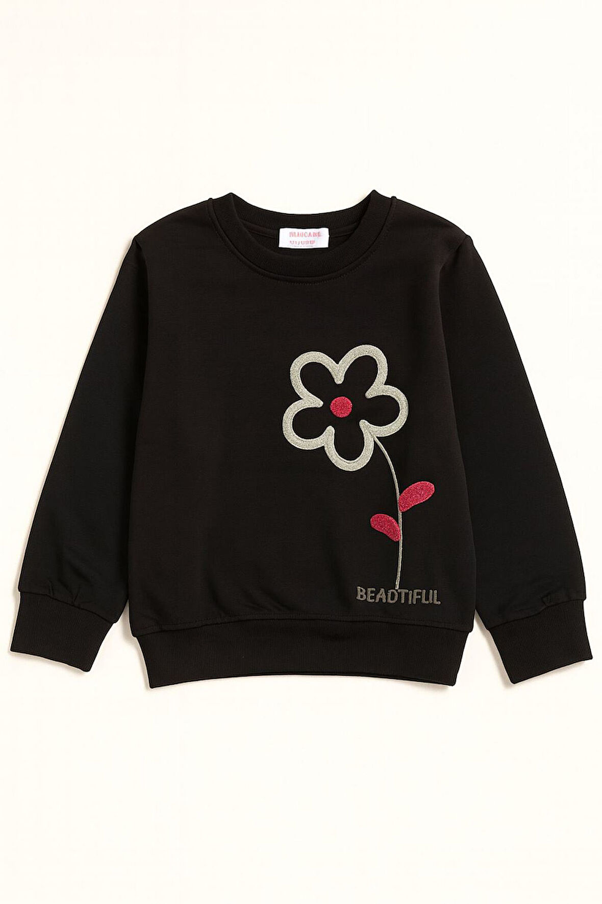 Miniğimin Cicileri Beautiful Çiçek Detaylı Kız Çocuk Sweatshirt - Siyah