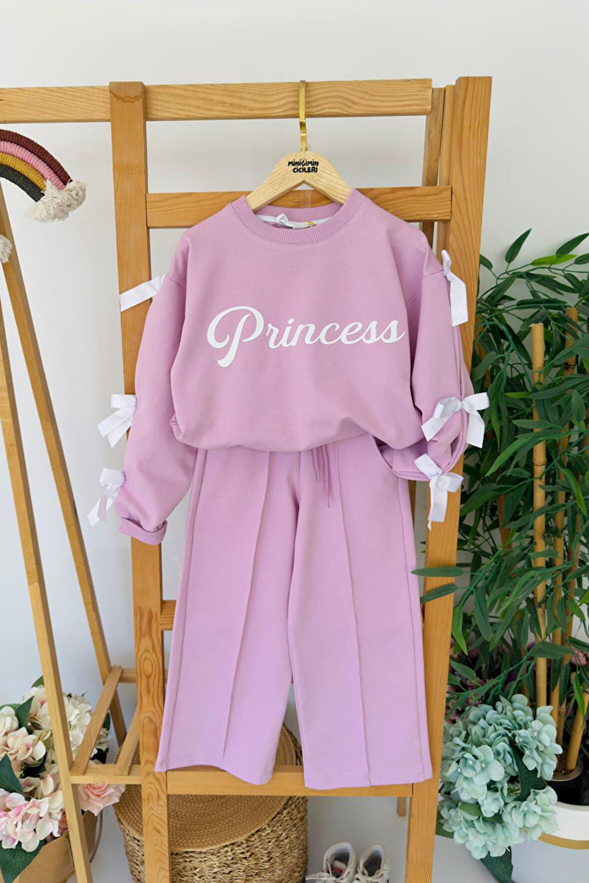 Miniğimin Cicileri Princes Fiyonk Detaylı Kız Çocuk 2 li Takım - Pembe