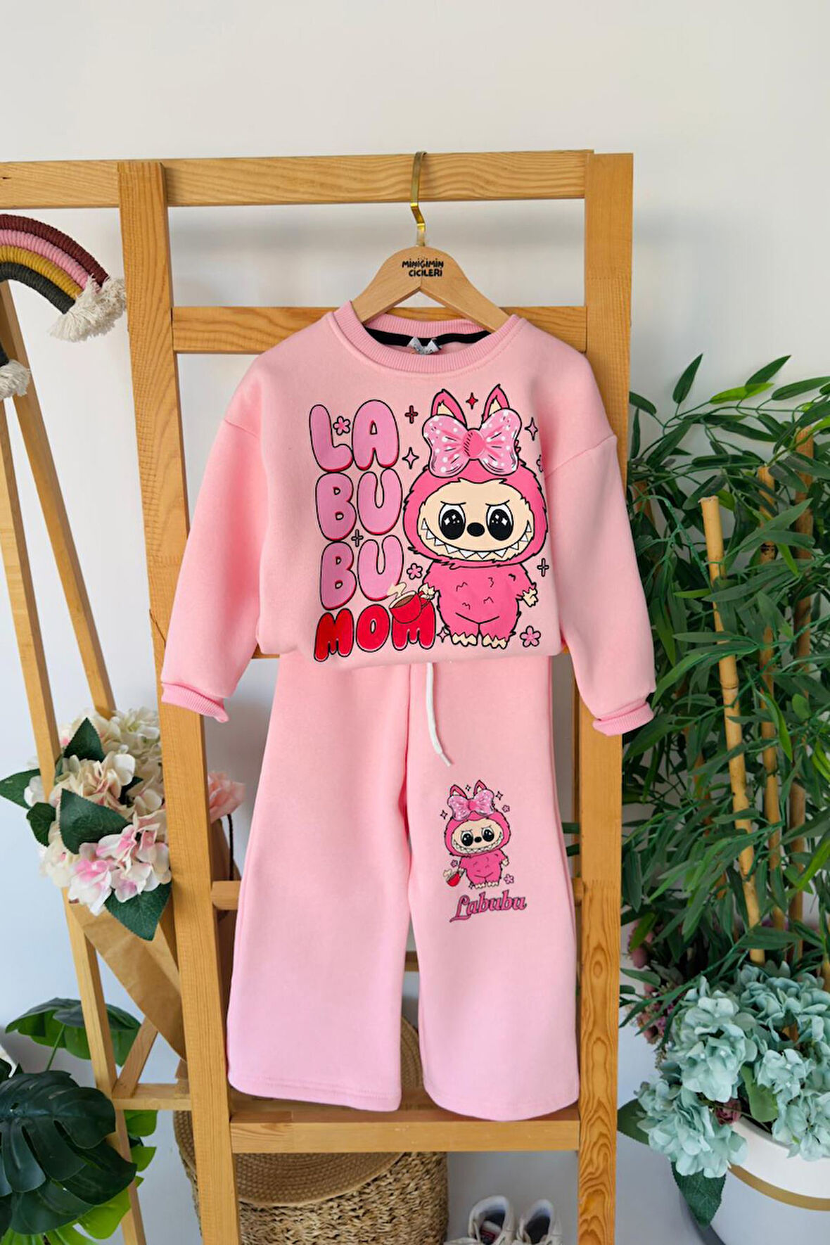 Miniğimin Cicileri Labubu Detaylı Çimalı Kışlık Kız Çocuk Takım - Pembe