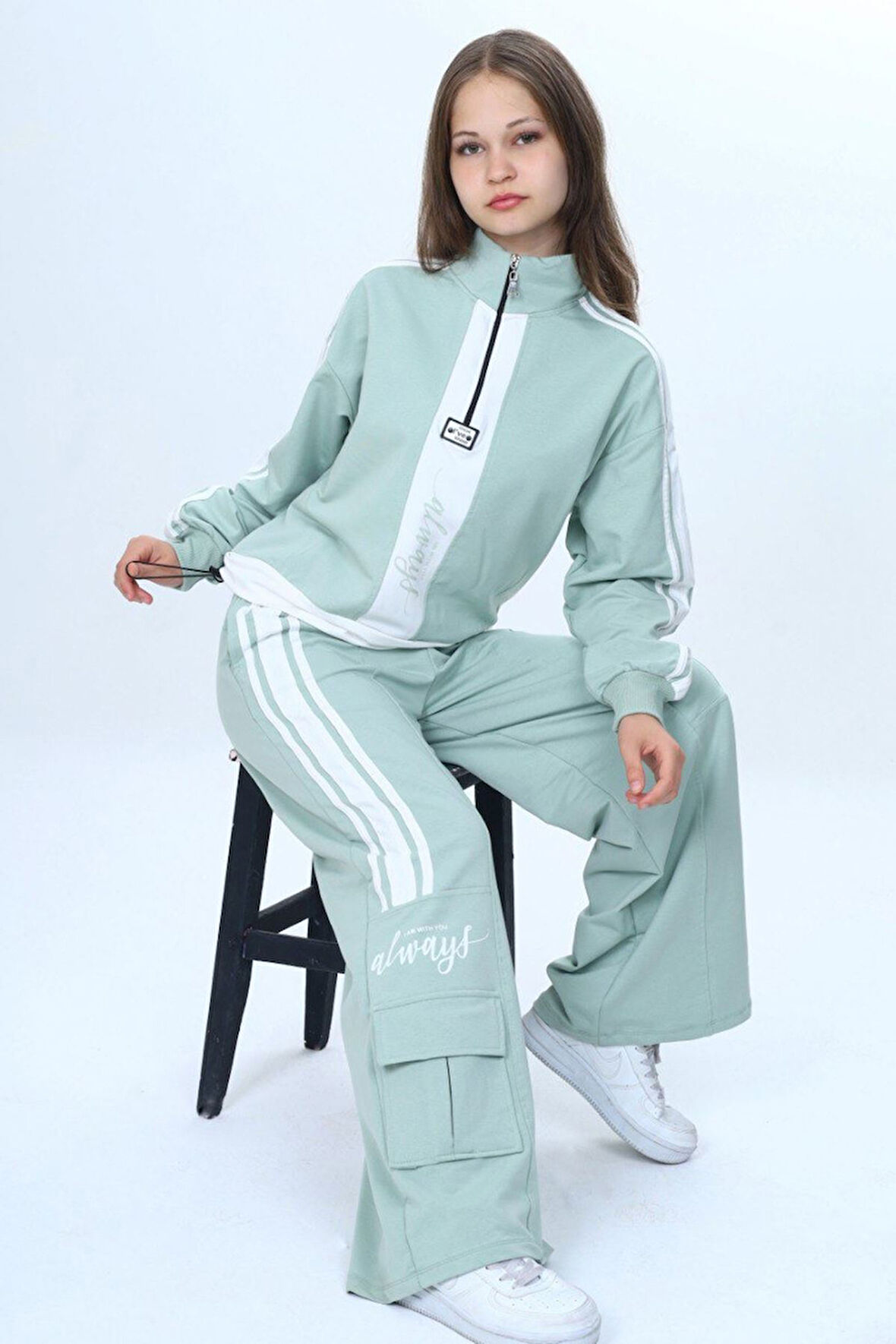 Miniğimin Cicileri (8–16) Genç Always Şeritli Kız Takım - Yeşil