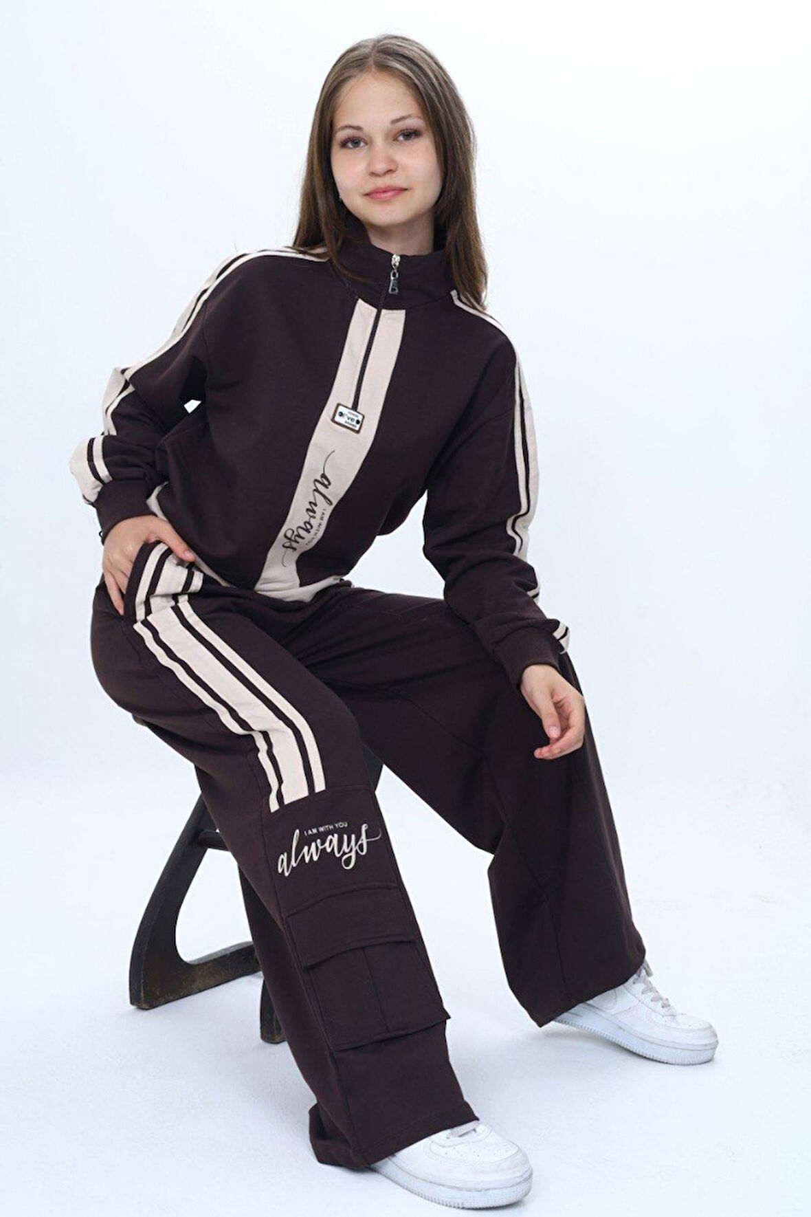 Miniğimin Cicileri (8–16) Genç Always Şeritli Kız Takım - Kahve