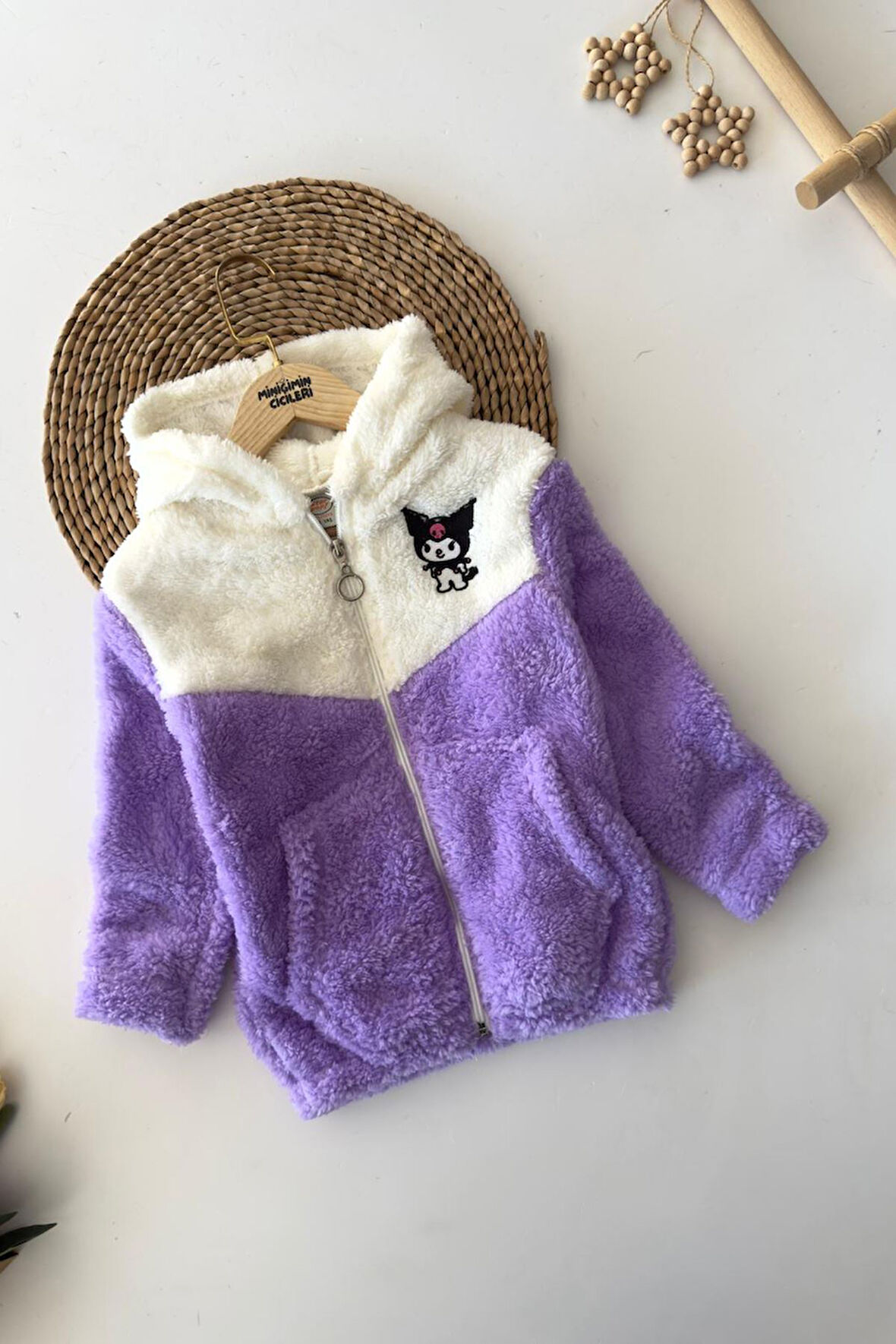 Miniğimin Cicileri Krm İşleme Çift Renk Kapüşonlu Peluş Kız Çocuk Mont - Lila