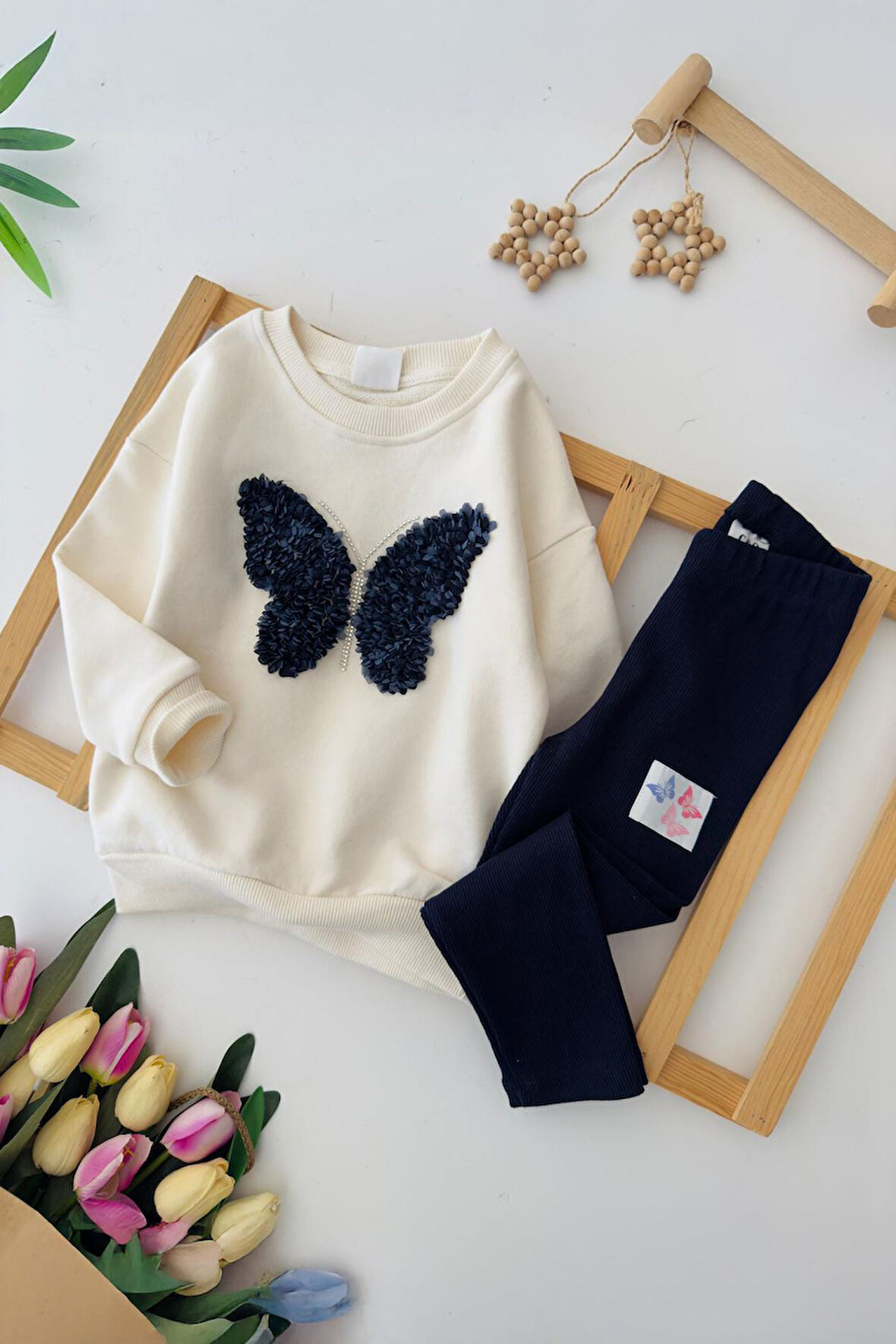 Miniğimin Cicileri Kelebek Tül Detaylı Renkli Taytlı Kız Çocuk Takım - Lacivert