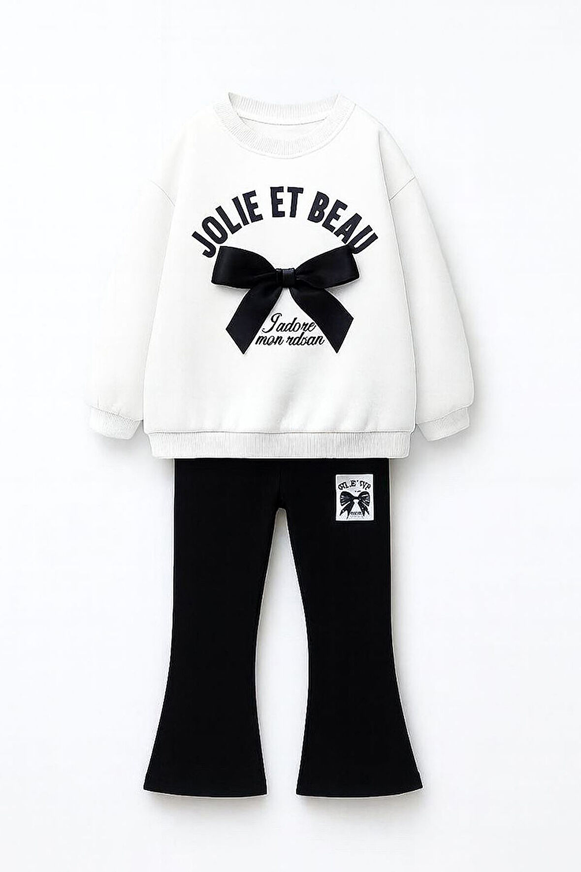 Miniğimin Cicileri Kurdela Detaylı Jolie Baskı Kız Çocuk Takım - Siyah