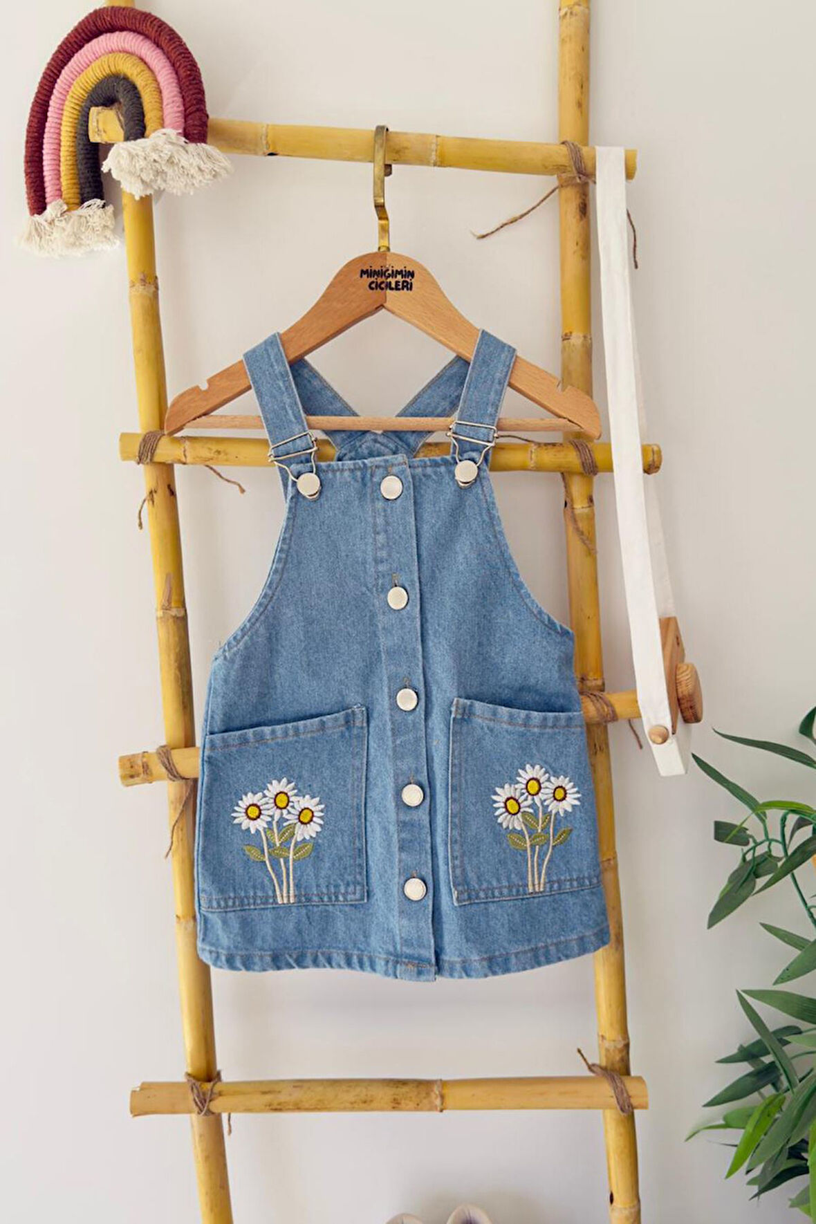 Miniğimin Cicileri Papatya İşleme Detaylı Kot Kız Çocuk Jile - Açık Mavi