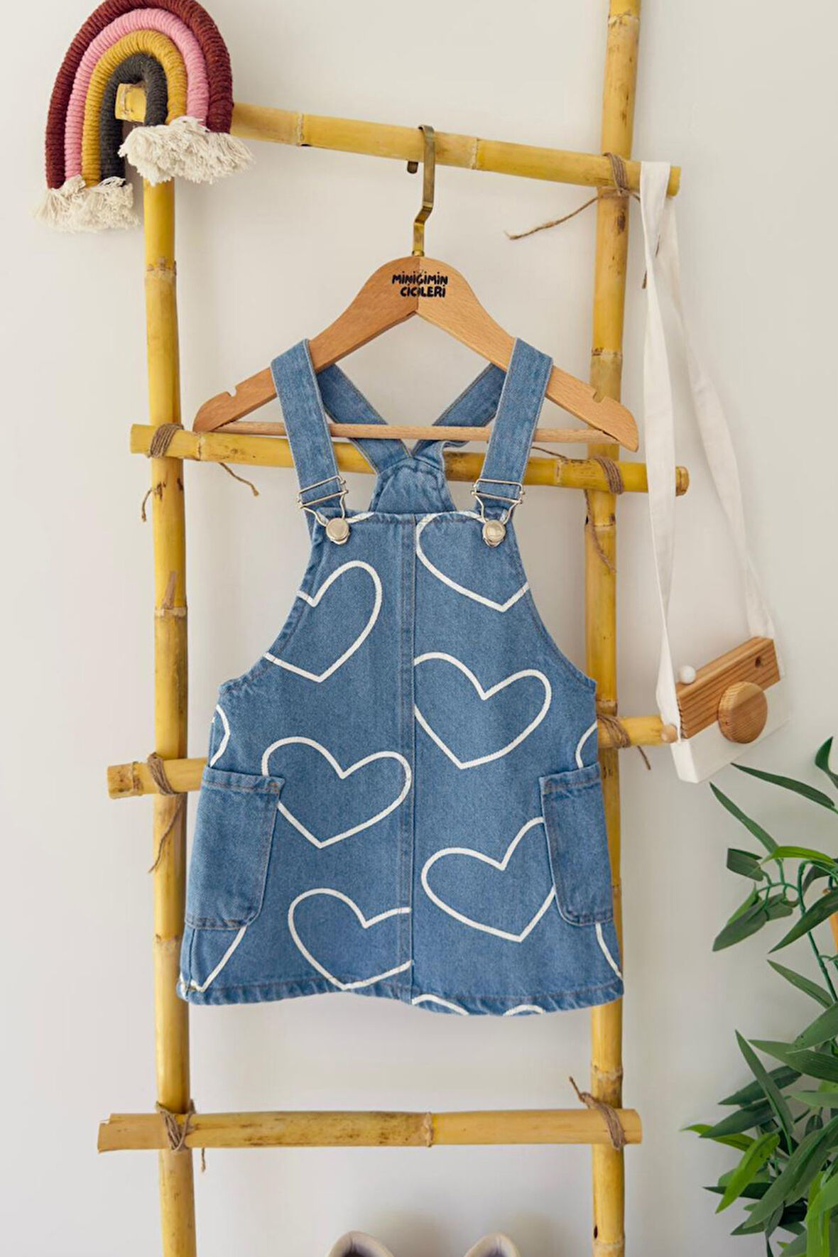 Miniğimin Cicileri Kalp Baskılı Kot Kız Çocuk Jile - Açık Mavi