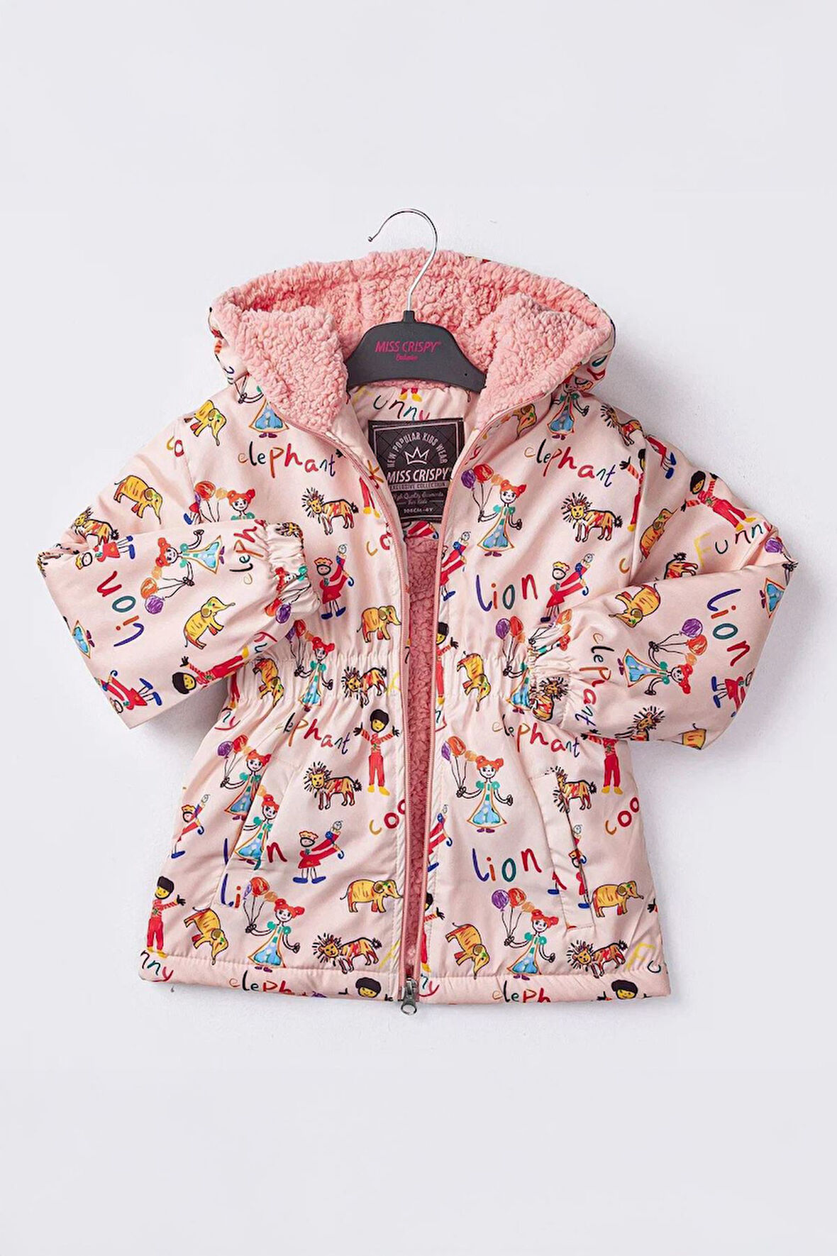 Minigimin Cicileri Karışık Lion Karakter Baskılı Kız Çocuk İçi Welsoft Mevsimlik Mont - Somon
