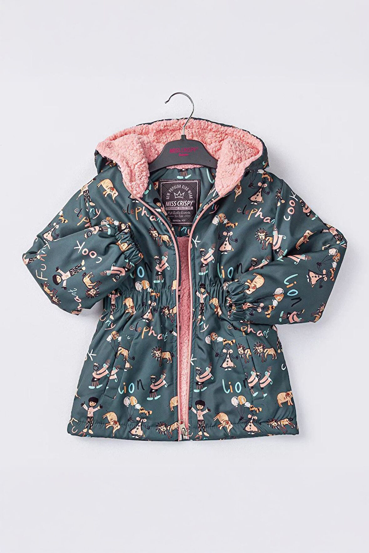 Minigimin Cicileri Karışık Lion Karakter Baskılı Kız Çocuk İçi Welsoft Mevsimlik Mont - Gri