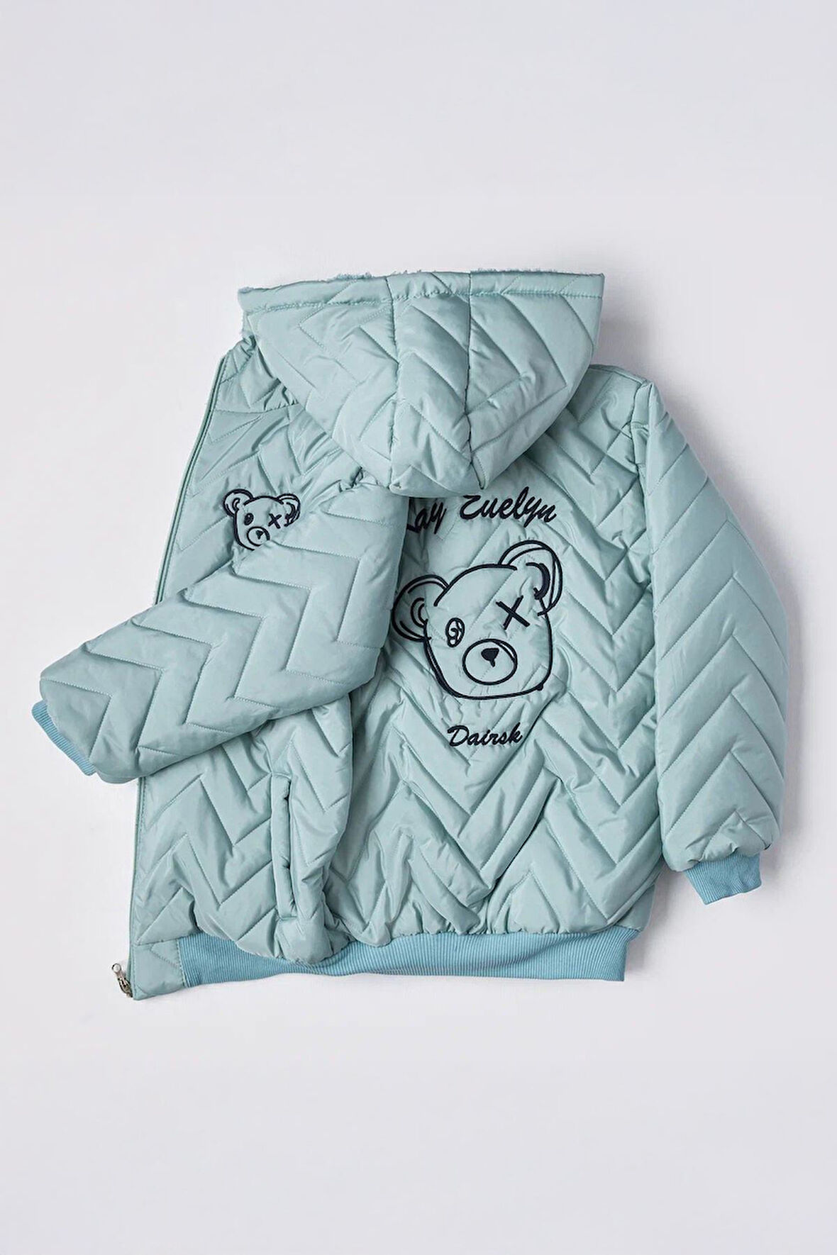Minigimin Cicileri Bear Karakter Baskılı Erkek Çocuk İçi Welsoft Mevsimlik Mont - Su Yeşili