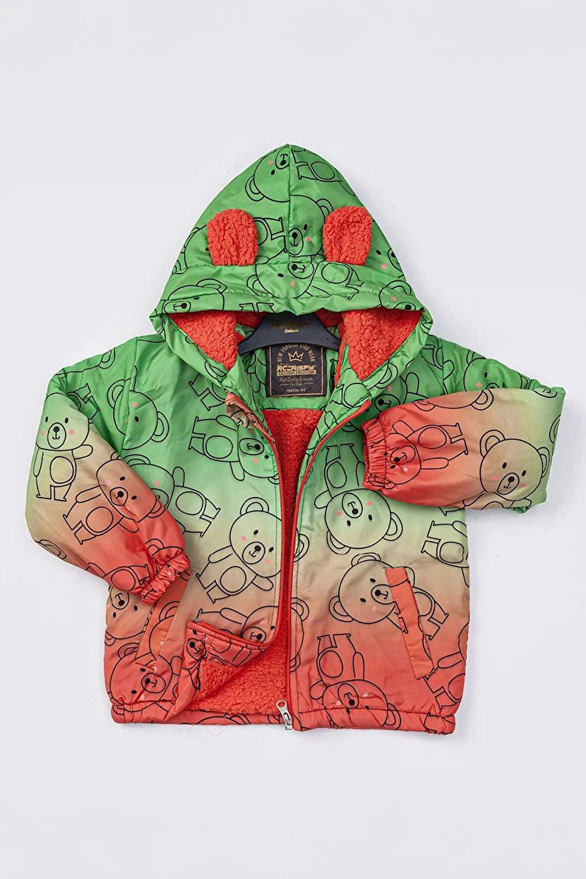 Minigimin Cicileri Ayıcık Karakter Baskılı Erkek Çocuk İçi Welsoft Mevsimlik Mont - Yeşil