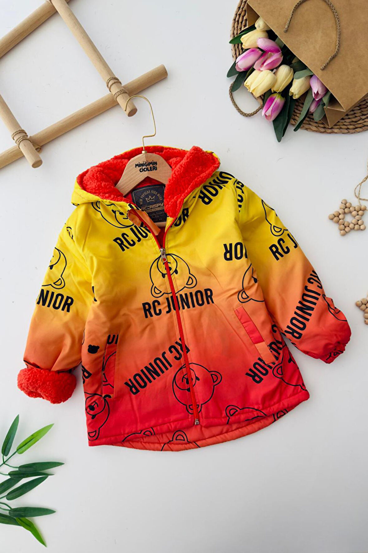 Miniğimin Cicileri RC Ayıcık Karakter Baskılı Erkek Çocuk İçi Welsoft Mevsimlik Mont - Sarı