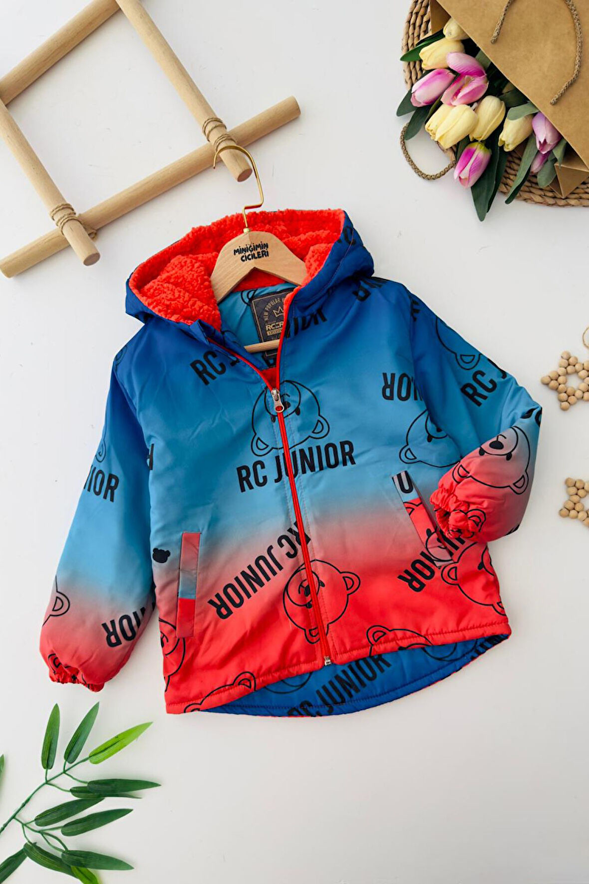 Miniğimin Cicileri RC Ayıcık Karakter Baskılı Erkek Çocuk İçi Welsoft Mevsimlik Mont - Mavi