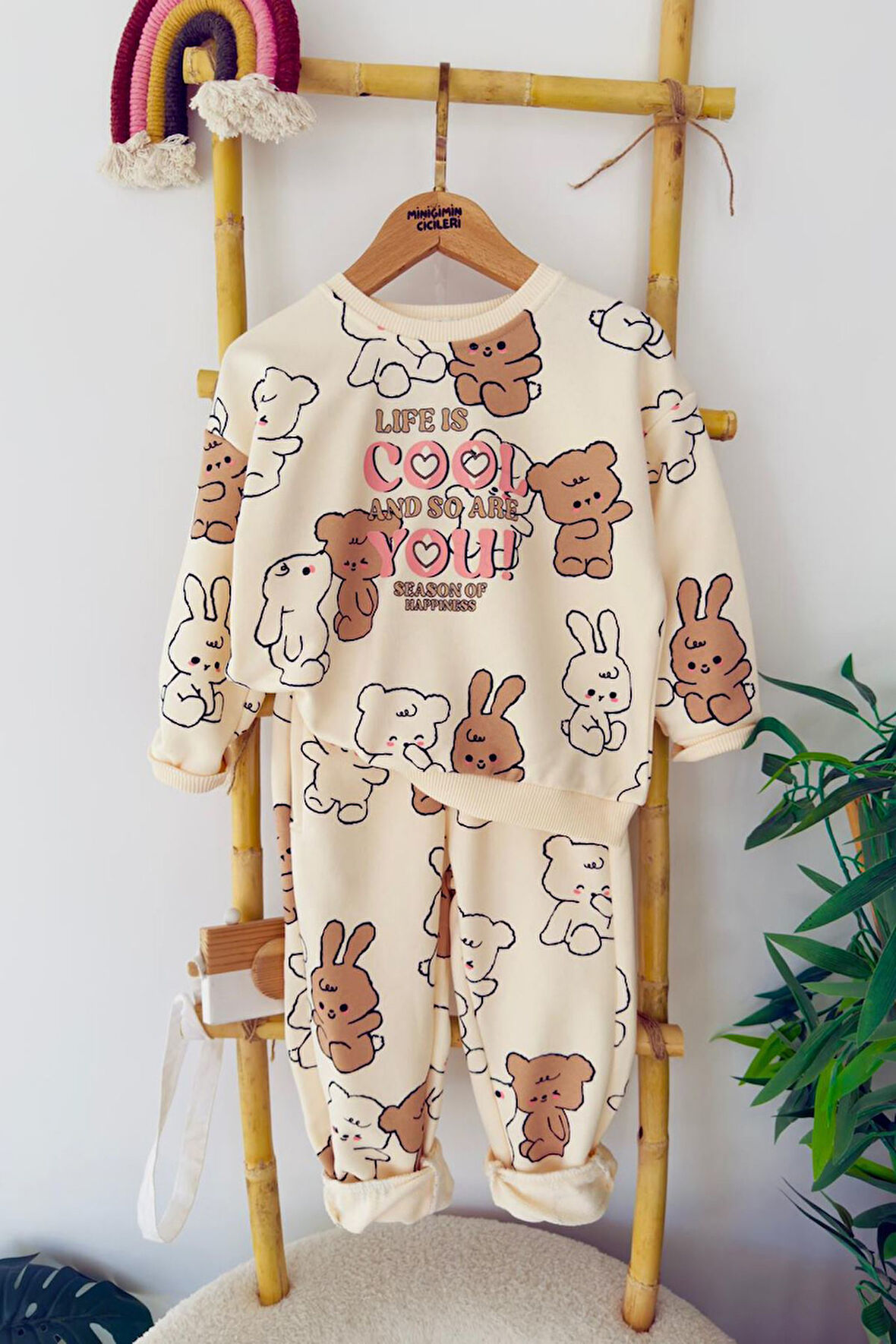 Miniğimin Cicileri Cool You Tavşan Baskılı Kız Çocuk Pamuklu Takım - Krem