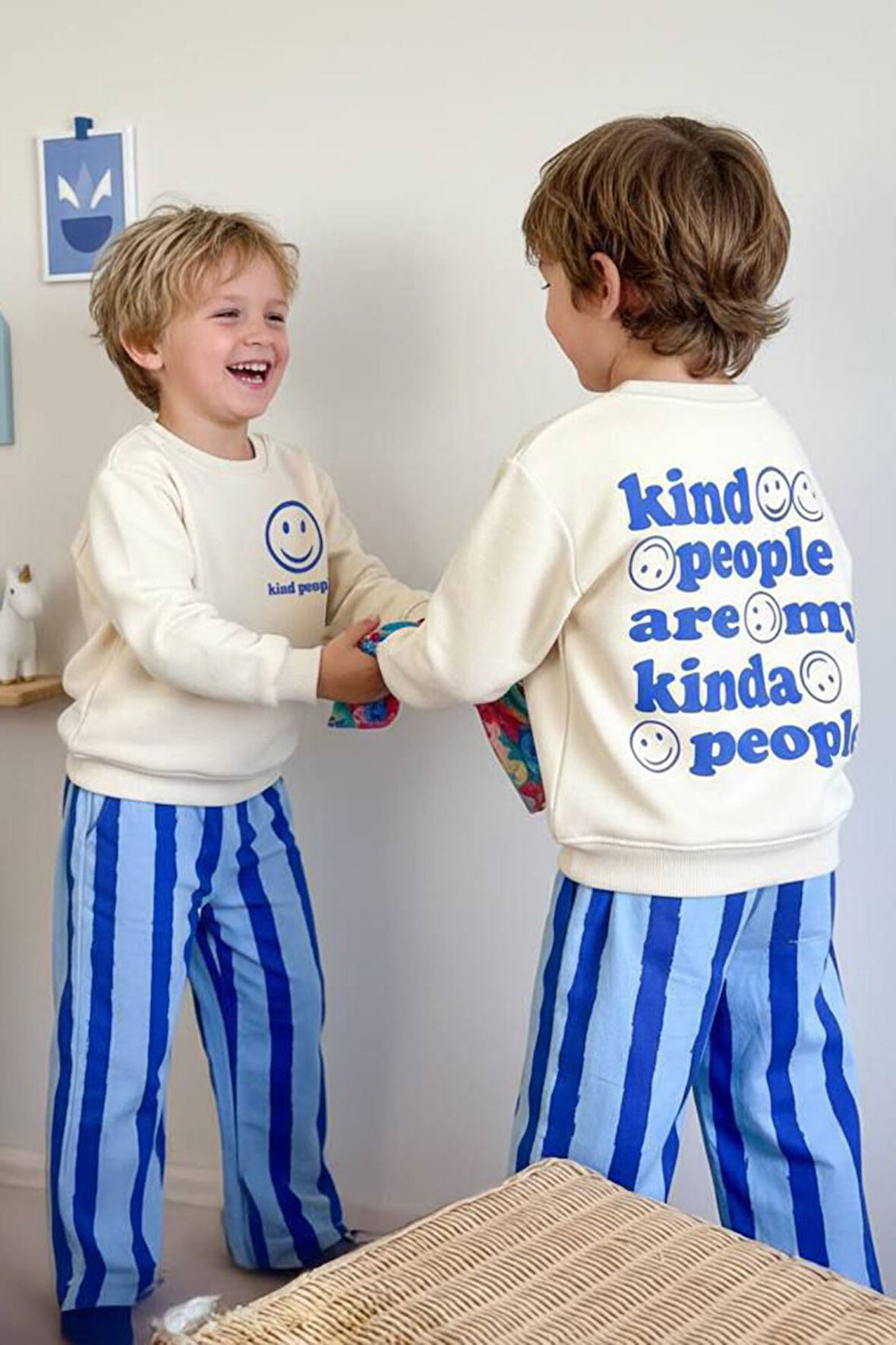 Miniğimin Cicileri Smile Detaylı Çizgili Unisex Çocuk Takım - Mavi