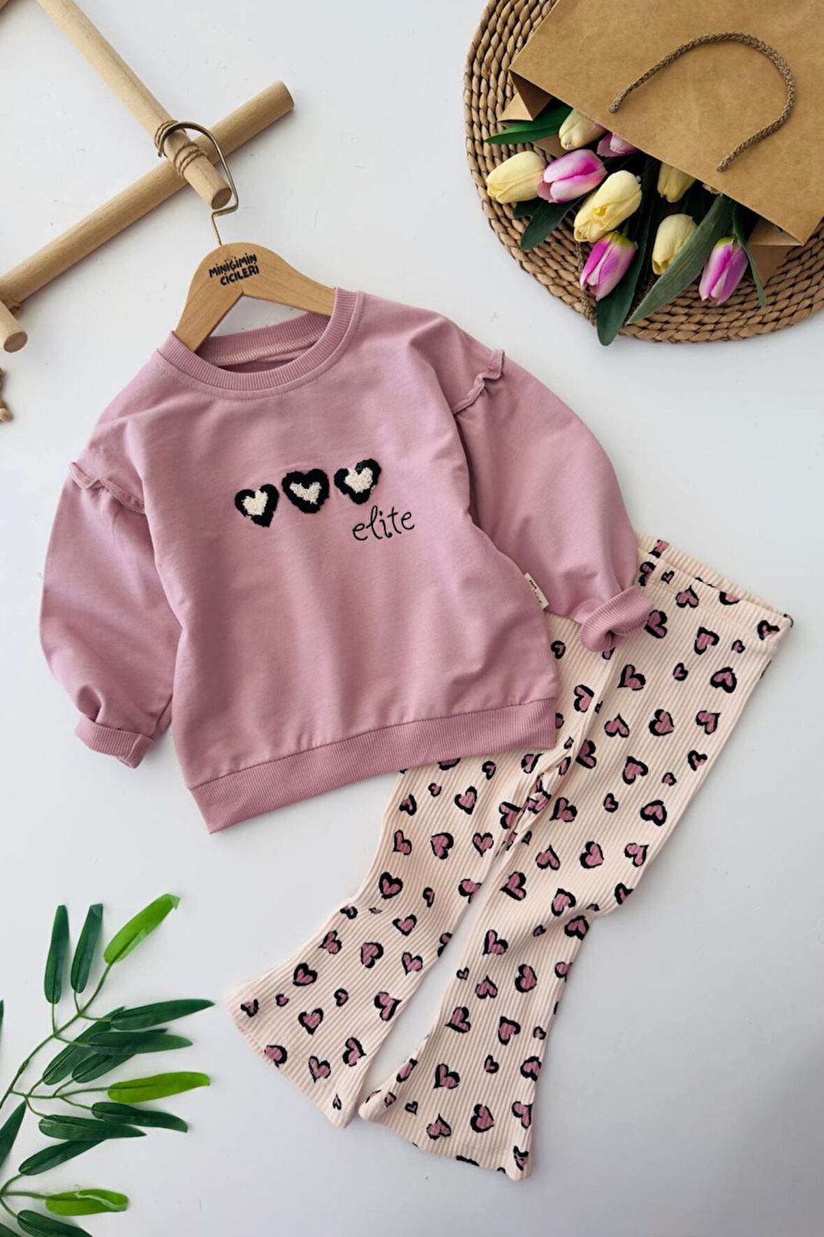 Miniğimin Cicileri Kalp Detaylı Kız Çocuk 2 li Takım - Pembe
