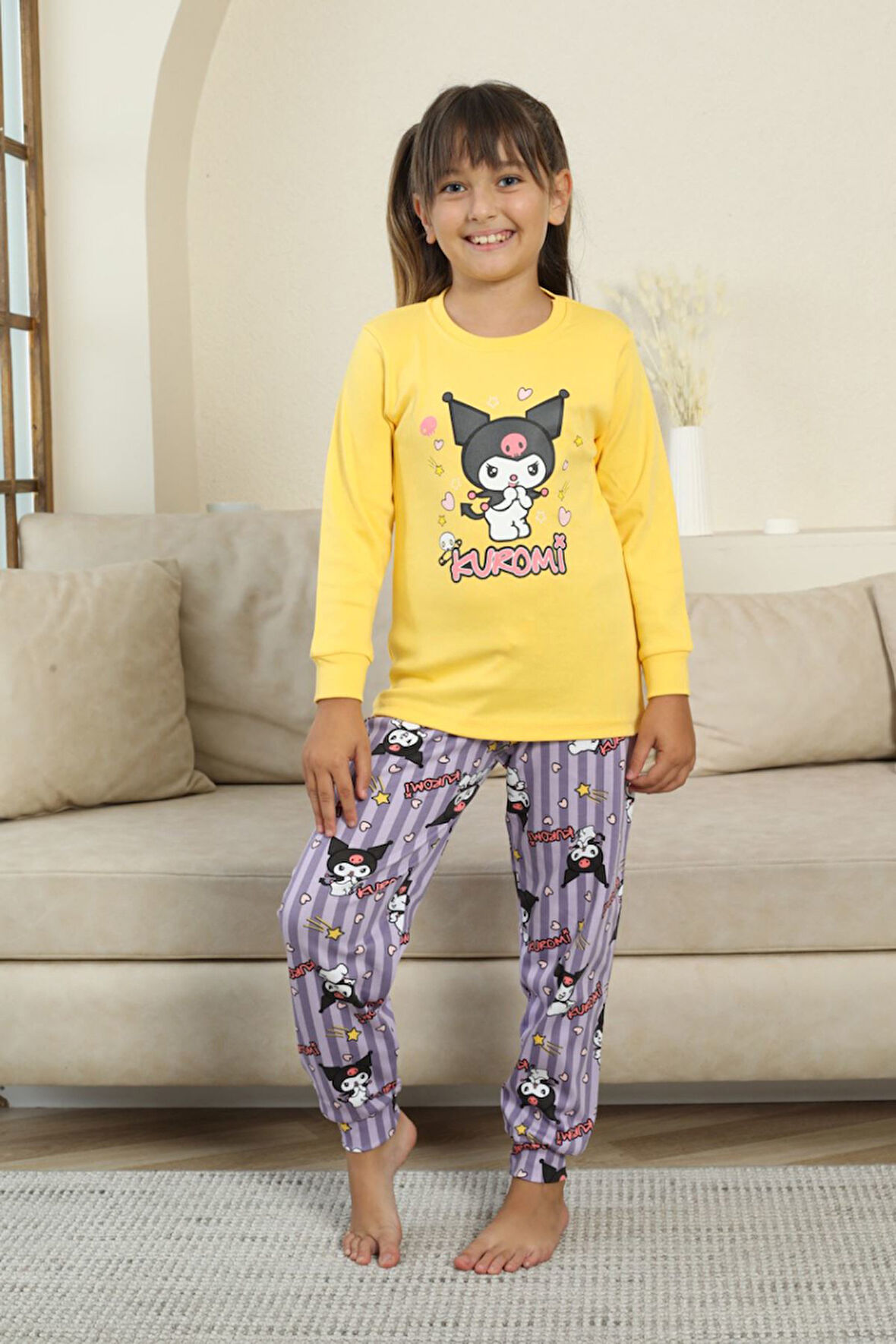 Miniğimin Cicileri Krm Baskılı Kız Çocuk Pijama Takımı - Sarı