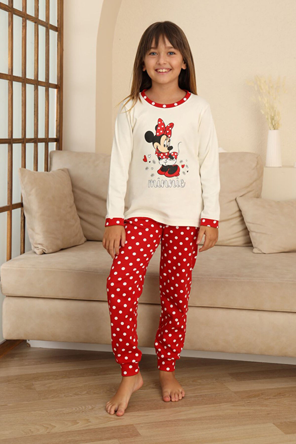 Miniğimin Cicileri Mnn Puantiye Baskılı Kız Çocuk Pijama Takımı - Beyaz