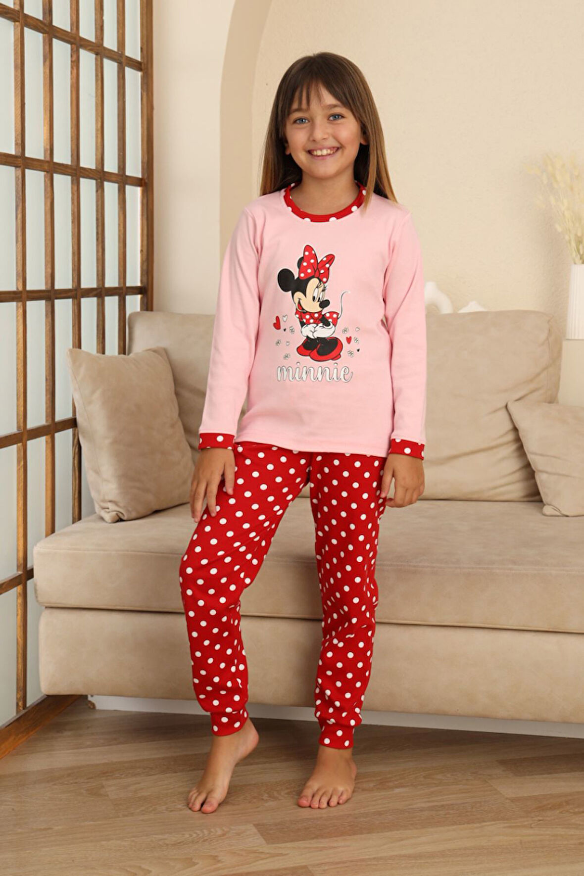 Miniğimin Cicileri Mnn Puantiye Baskılı Kız Çocuk Pijama Takımı - Pembe