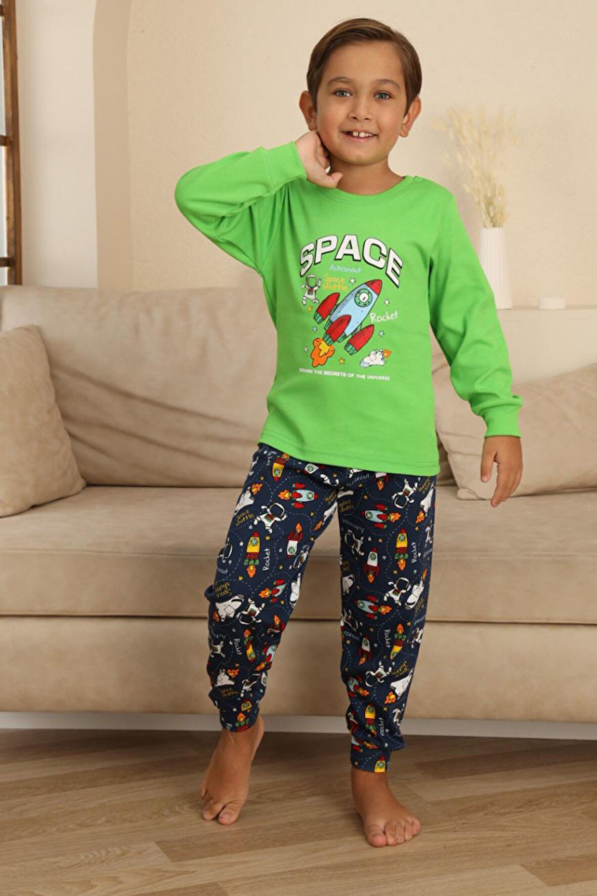 Miniğimin Cicileri Space Baskılı Erkek Çocuk Pijama Takımı - Yeşil