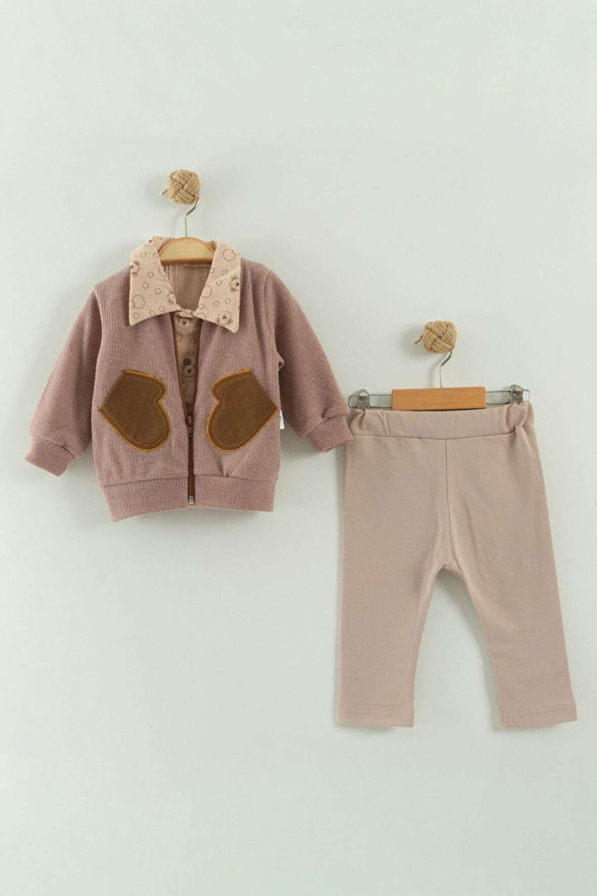 Miniğimin Cicileri Cepli Köpek BaskılıGömlekli Erkek Bebek 3’lü Takım - Kahverengi