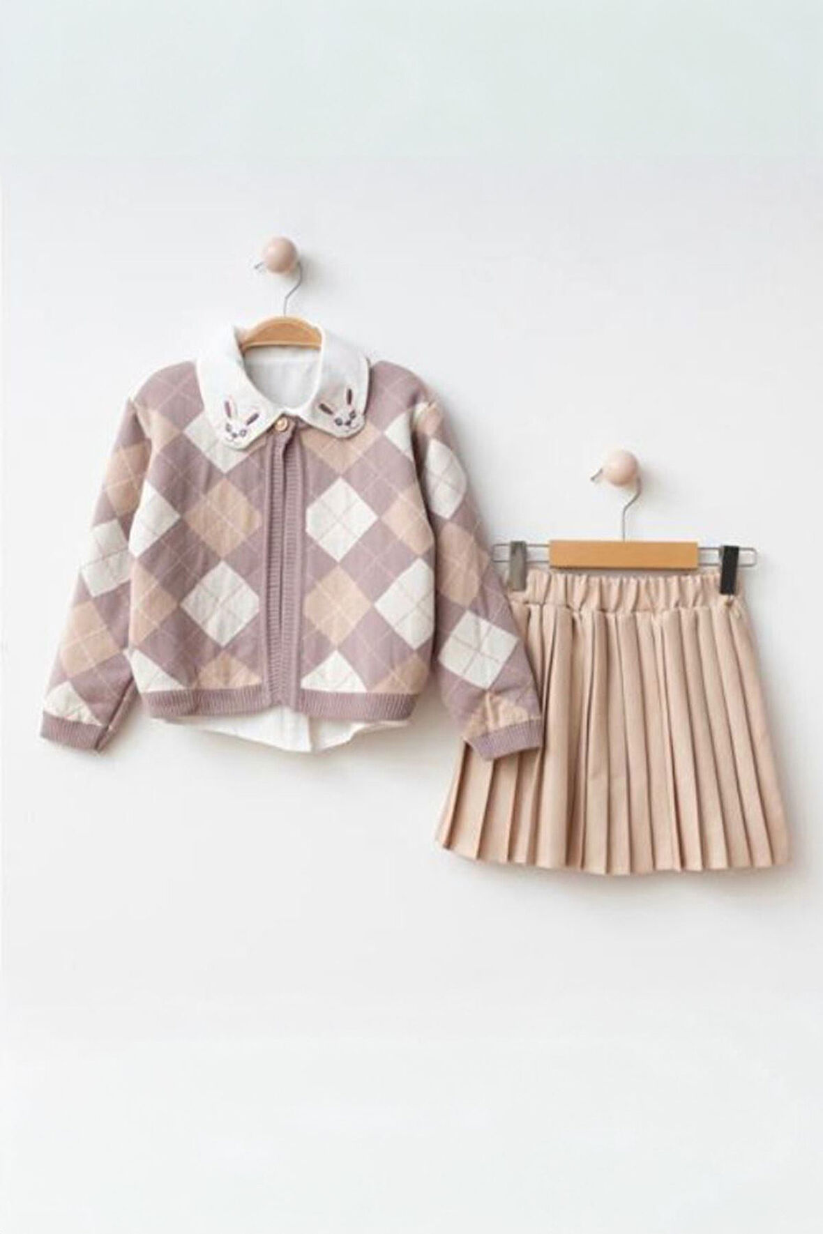 Minigimin Cicileri Tavşan Yaka Detaylı Triko  Kız Çocuk 3 lü Takım - Mor