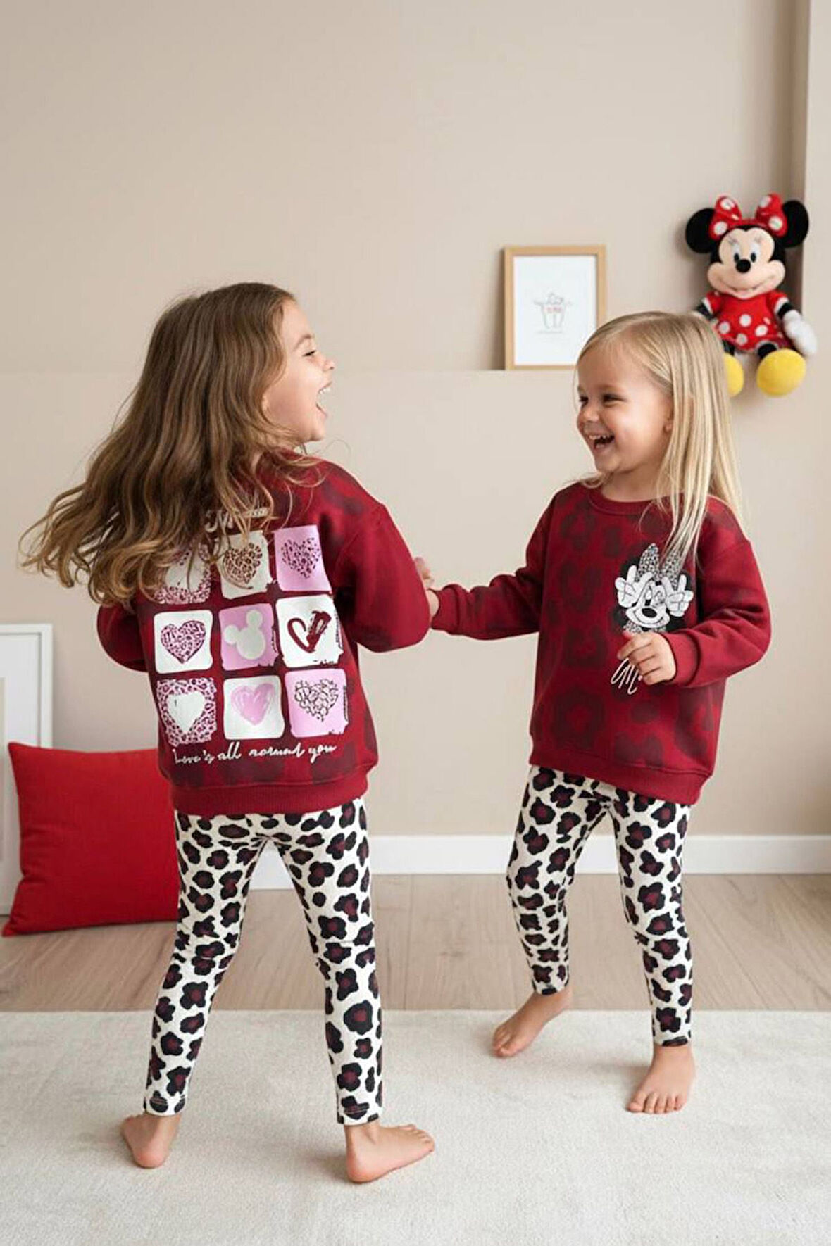 Miniğimin Cicileri Kalp Leopar Desenli Mnn Kız Çocuk 2 li Takım - Bordo