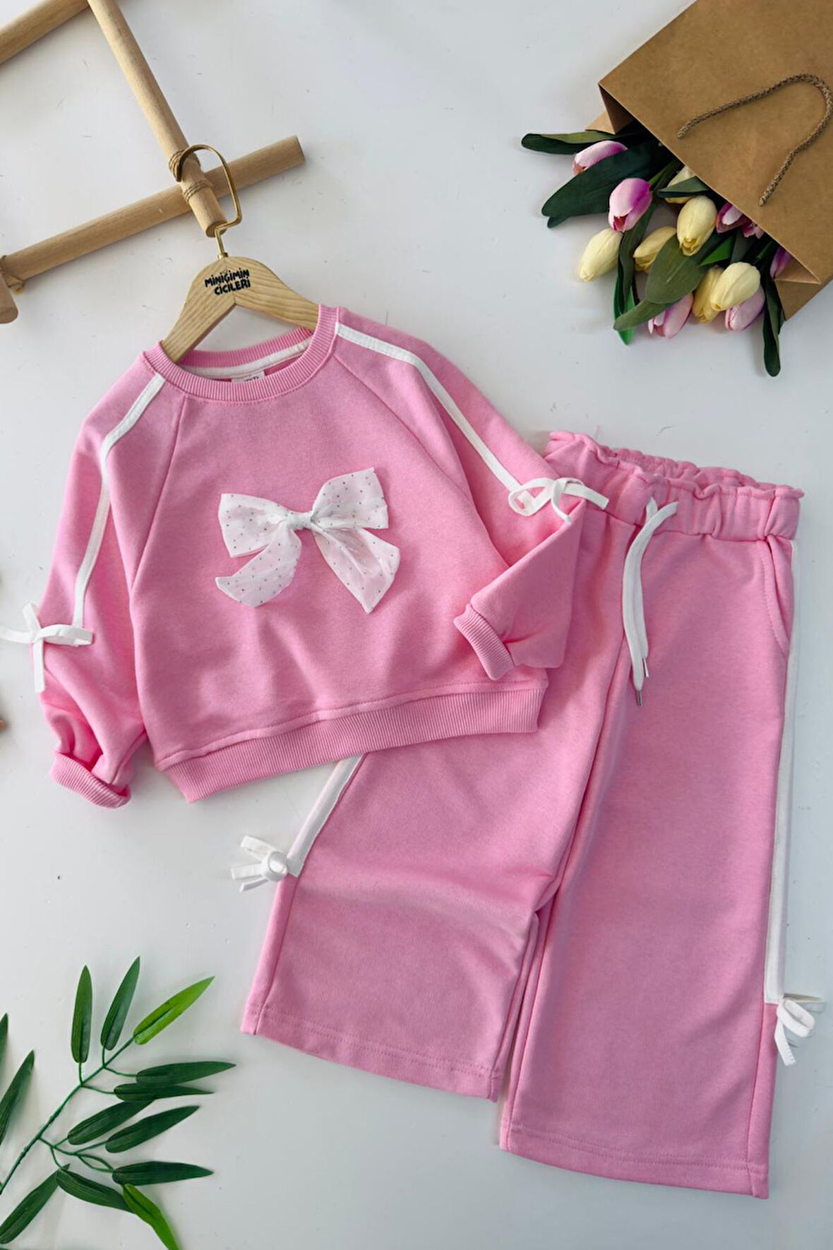 Miniğimin Cicileri Fiyonk Taş Detaylı Kız Çocuk 2 li Takım - Pembe