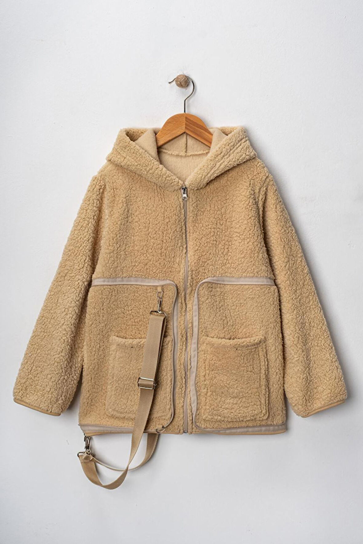 Miniğimin Cicileri Sırt Çantasına Dönüşebilen Peluş Unisex Çocuk  Mont - Bej